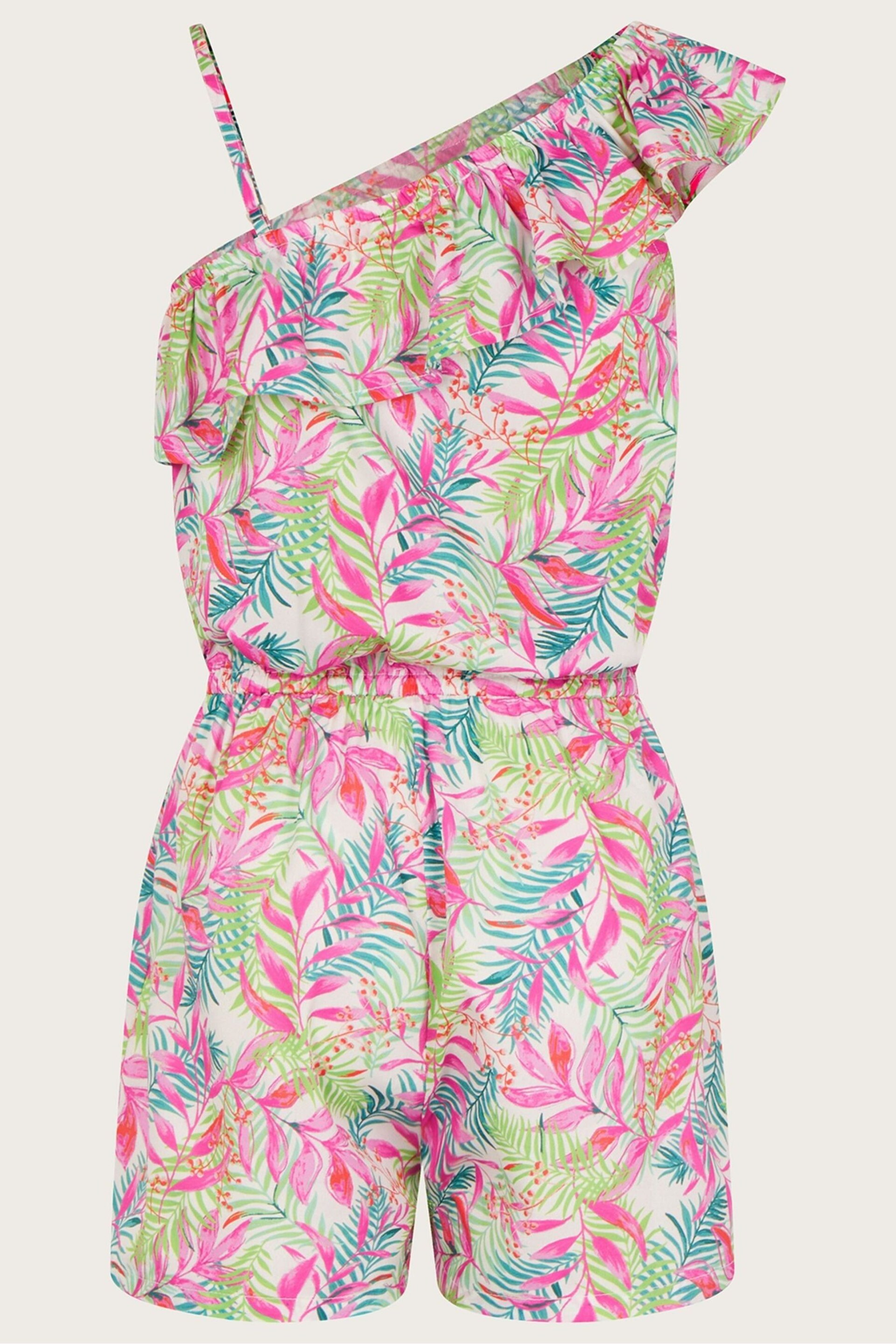 Monsoon Natural Pretty Palm Print One-Shoulder Playsuit - Image 2 of 2