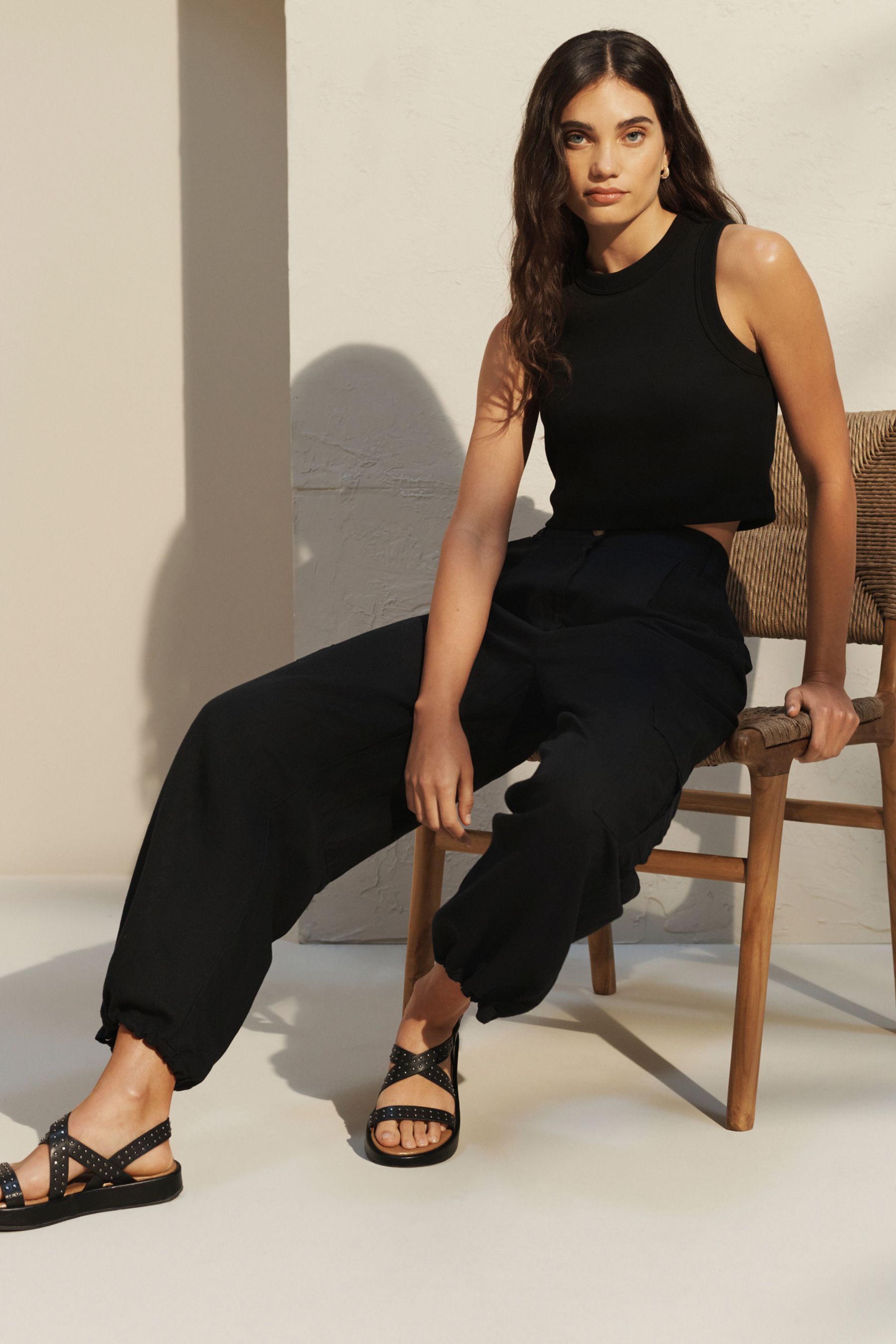 Buy Black Linen Blend Cargo Trousers from Next Ireland