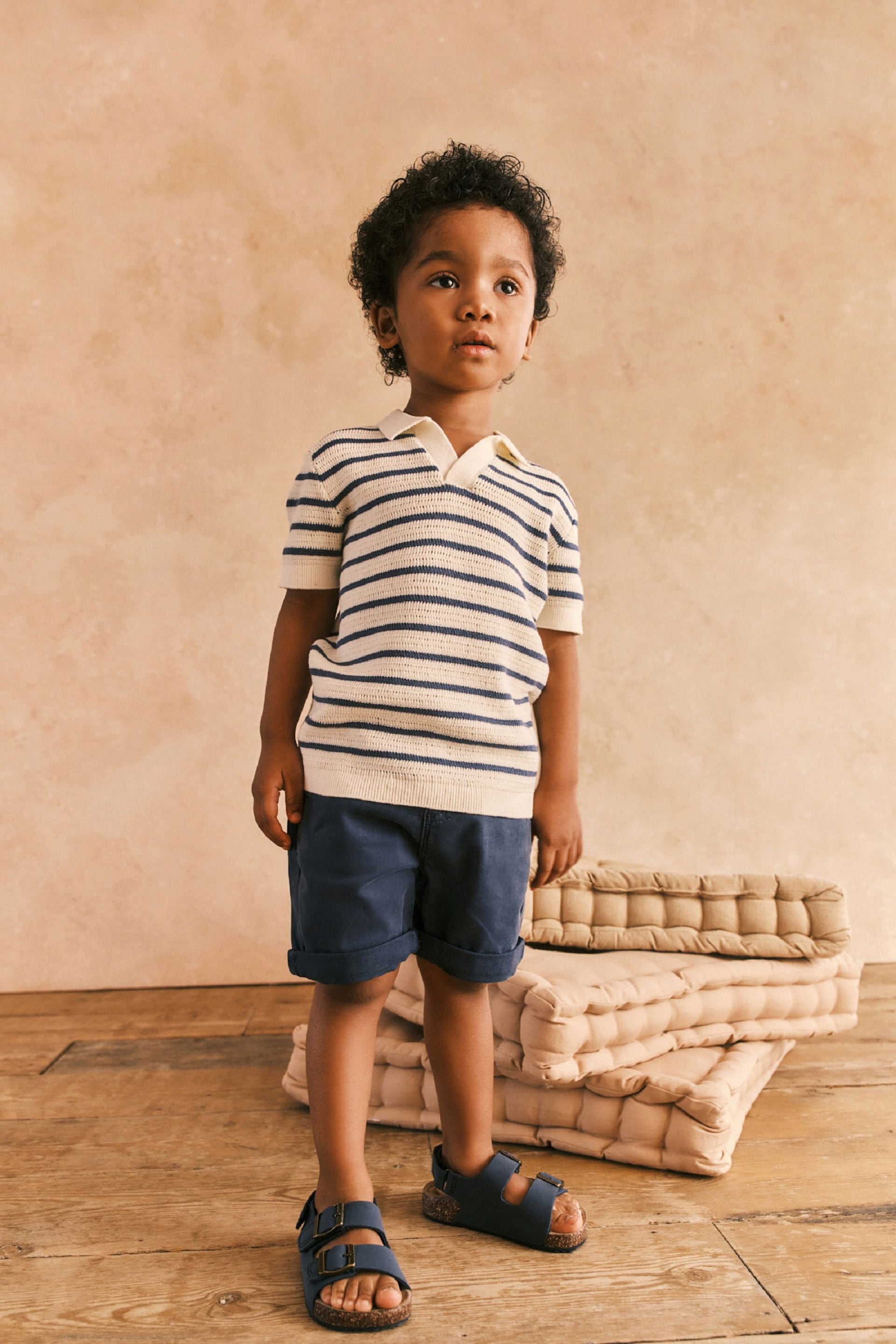 Ecru/Navy Stripe Short Sleeved Polo Shirt (3mths-7yrs) - Image 1 of 7