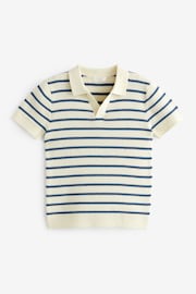 Ecru/Navy 100% Cotton Stripe Short Sleeved Polo Shirt (3mths-7yrs) - Image 8 of 10