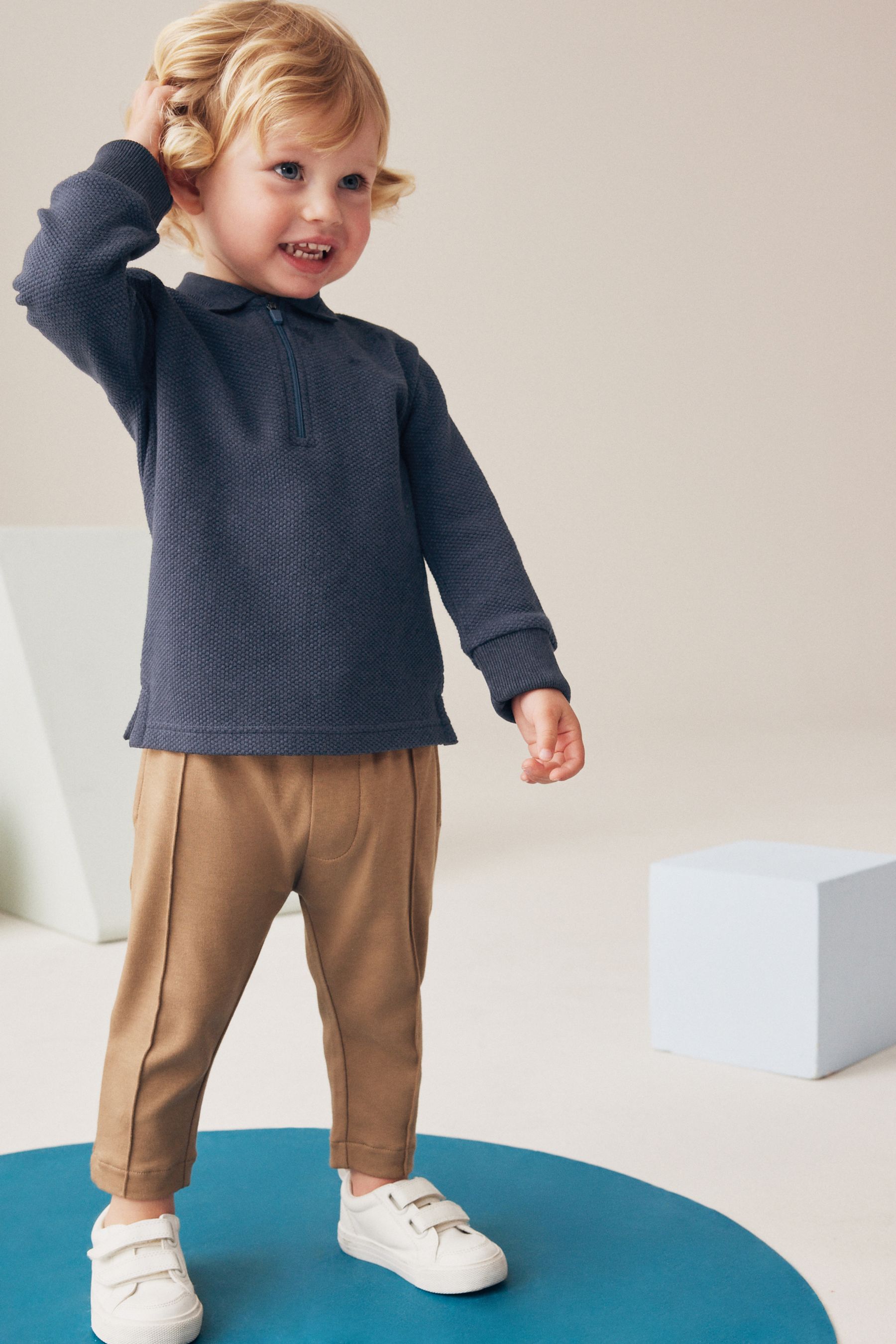 Buy Navy Tan Quarter Zip 100 Cotton Polo and Joggers Set 3mths 7yrs from the Next UK online shop