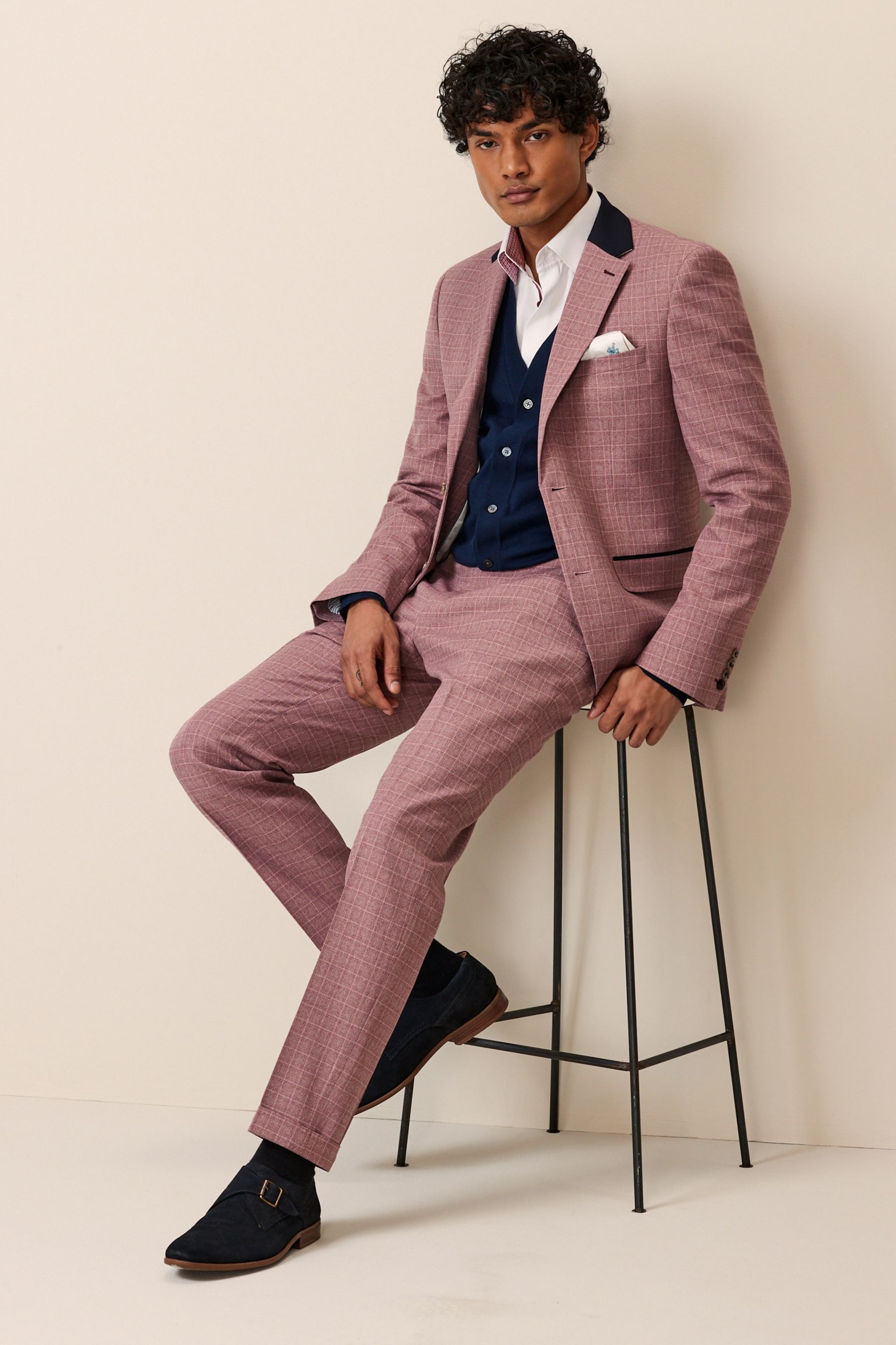 Pink Skinny Fit Check Suit Jacket - Image 2 of 11