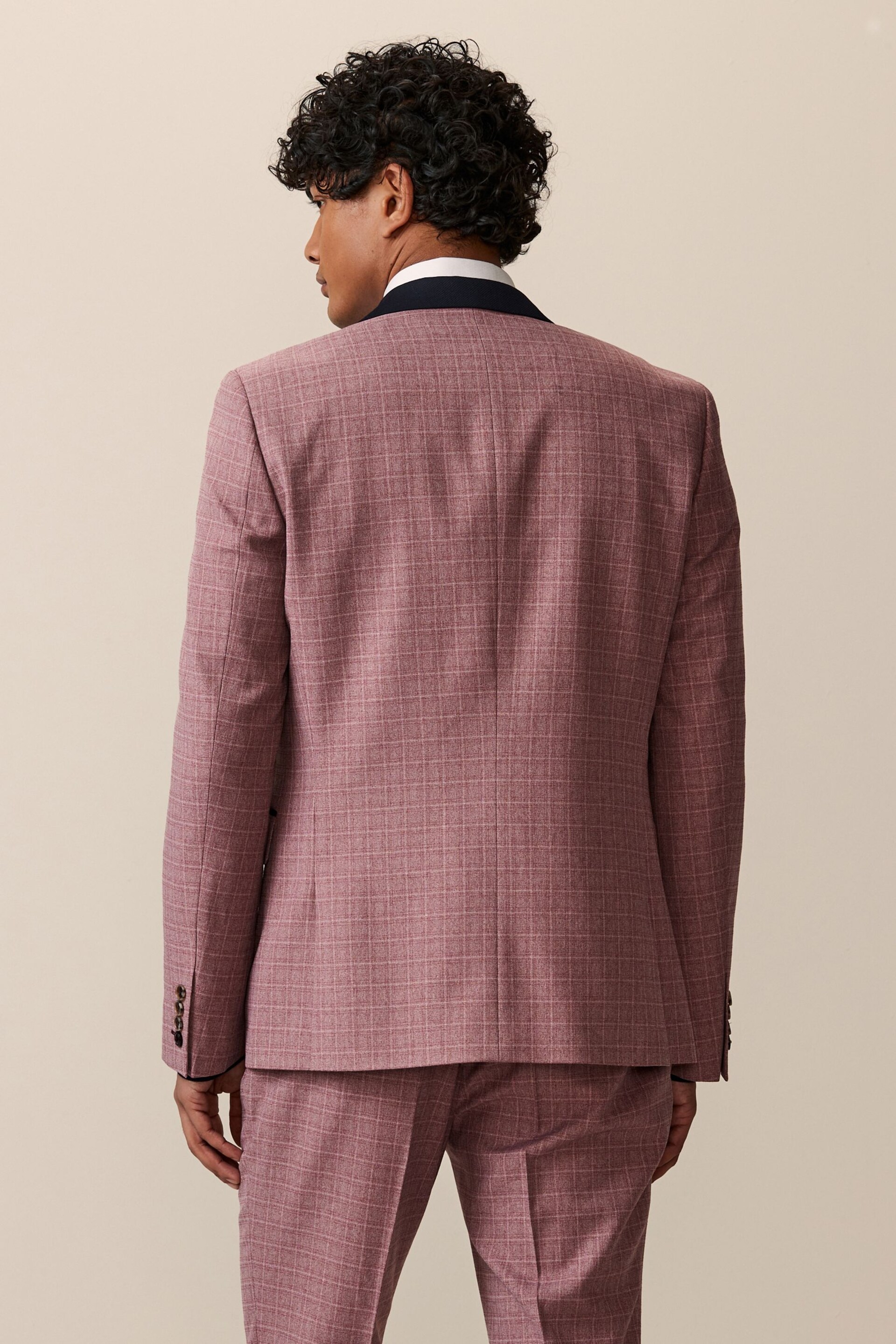 Pink Skinny Fit Check Suit Jacket - Image 3 of 11