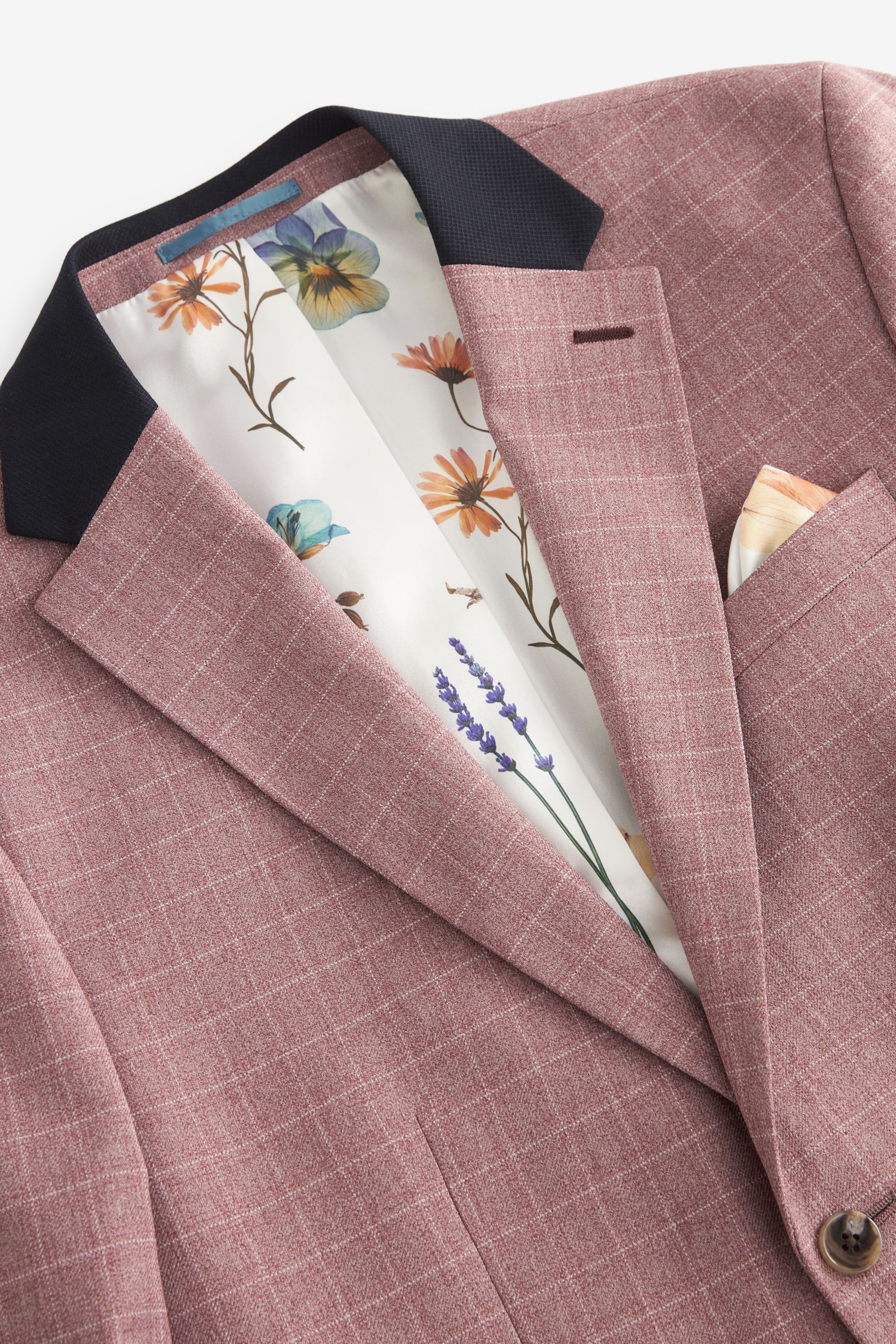 Pink Skinny Fit Check Suit Jacket - Image 8 of 11