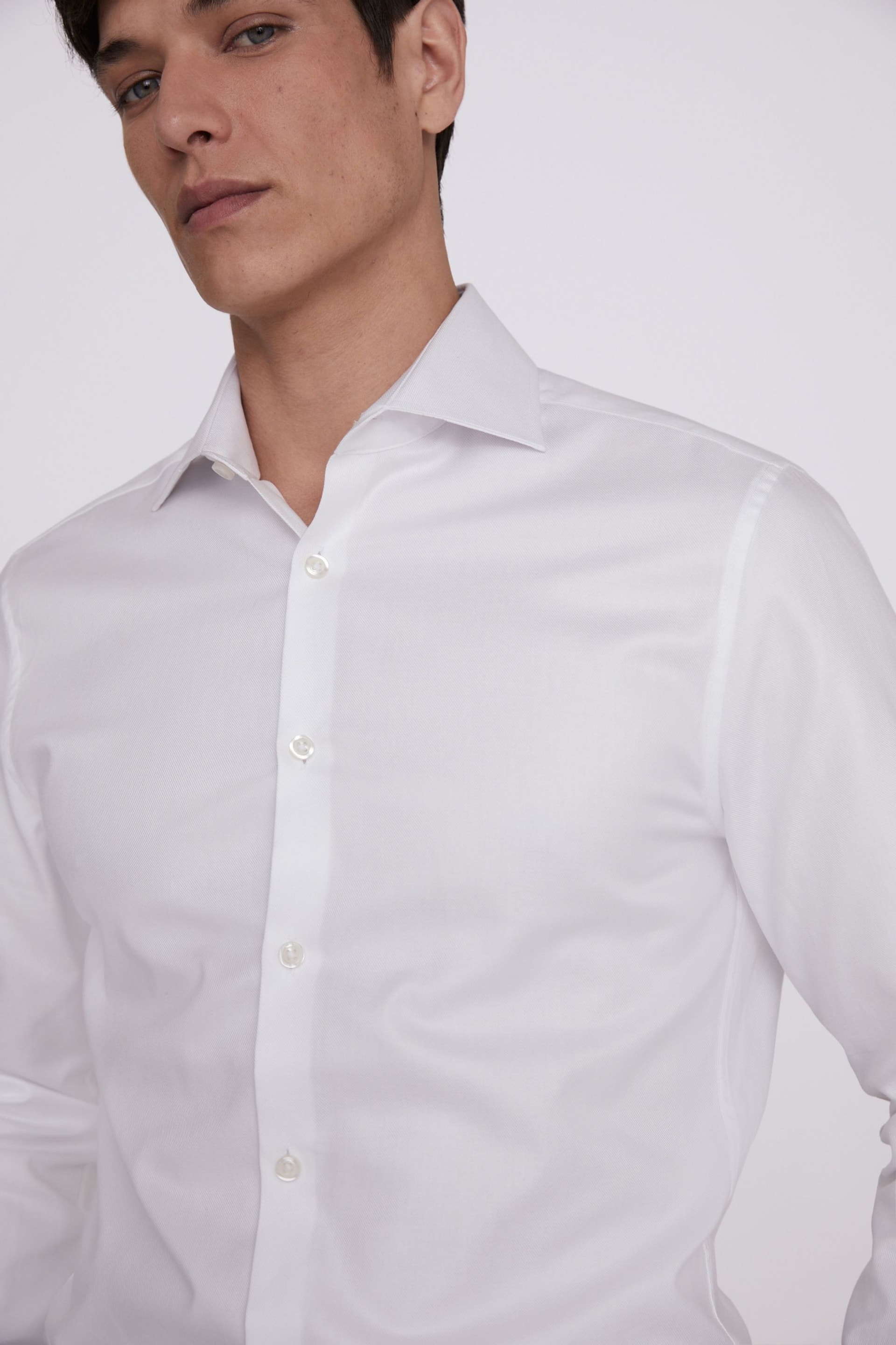 MOSS White Slim Double Cuff Twill Shirt - Image 2 of 4