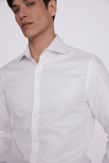 MOSS Slim Fit White Double Cuff Twill Shirt