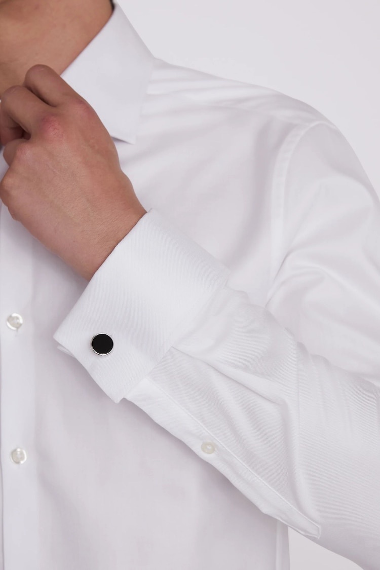 MOSS White Slim 100% Cotton Double Cuff Twill Shirt - Image 3 of 3