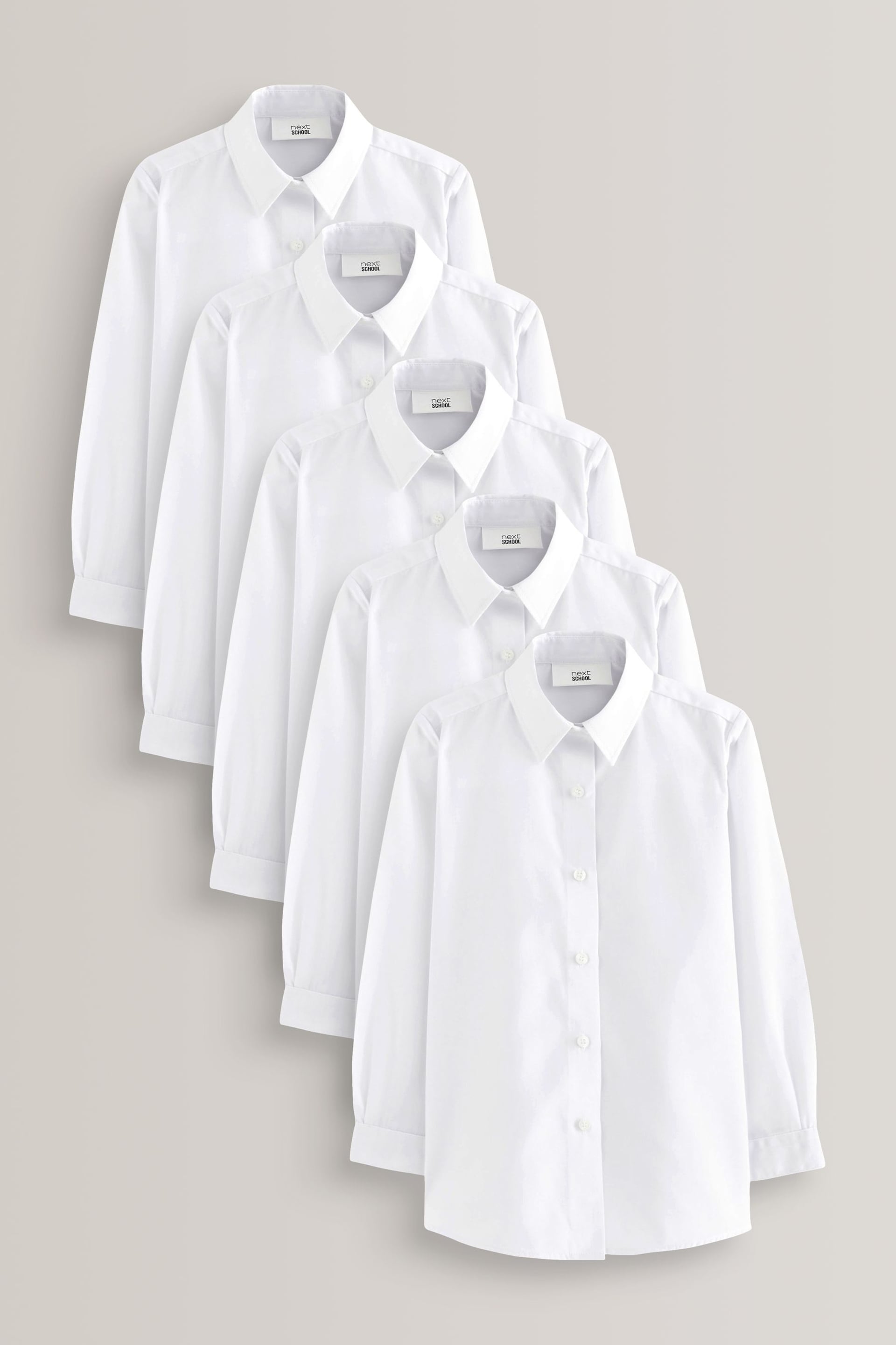 White Regular Fit 5 Pack Long Sleeve Formal School Shirts (3-18yrs) - Image 1 of 6