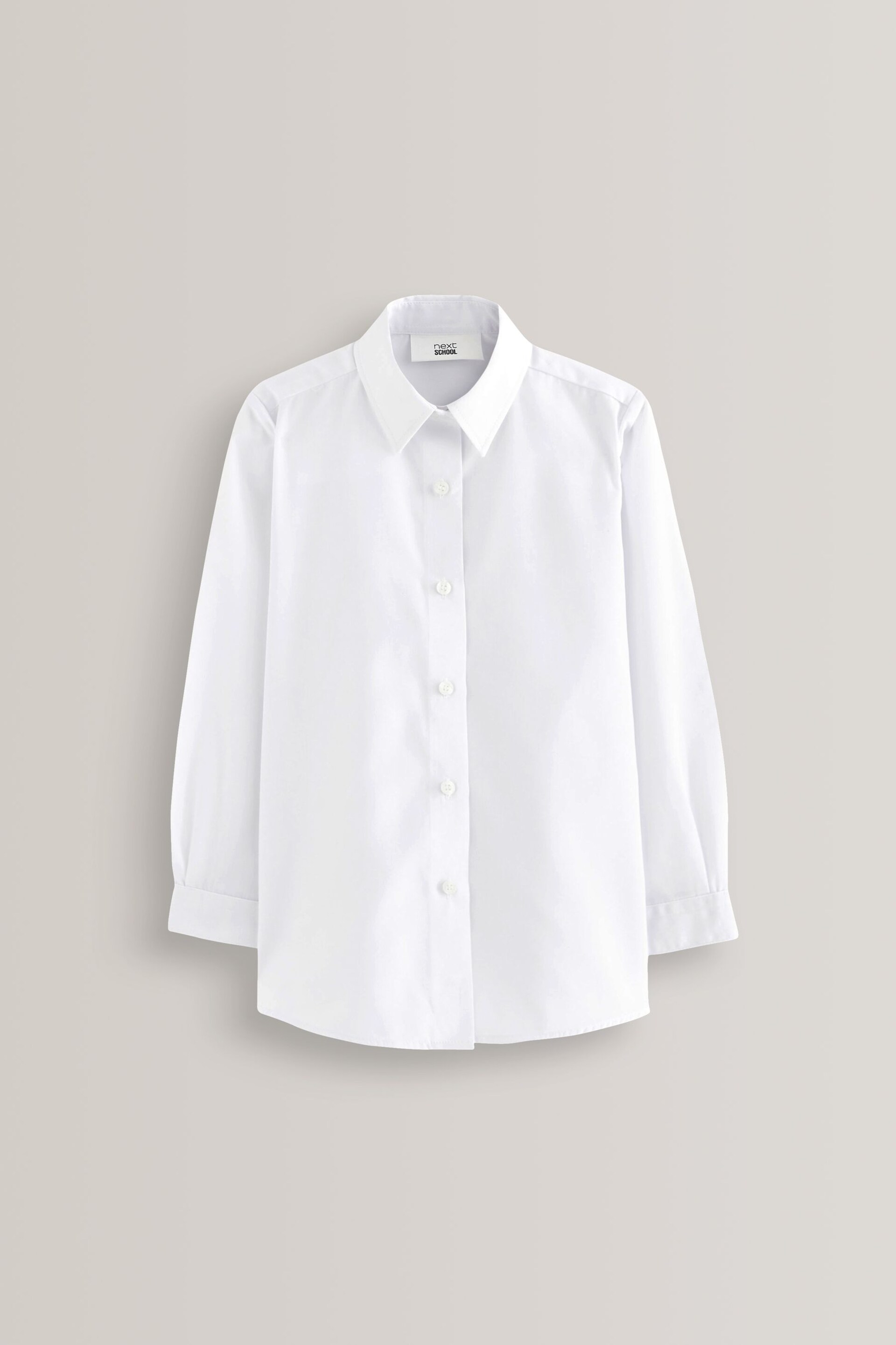 White Regular Fit 5 Pack Long Sleeve Formal School Shirts (3-18yrs) - Image 2 of 7