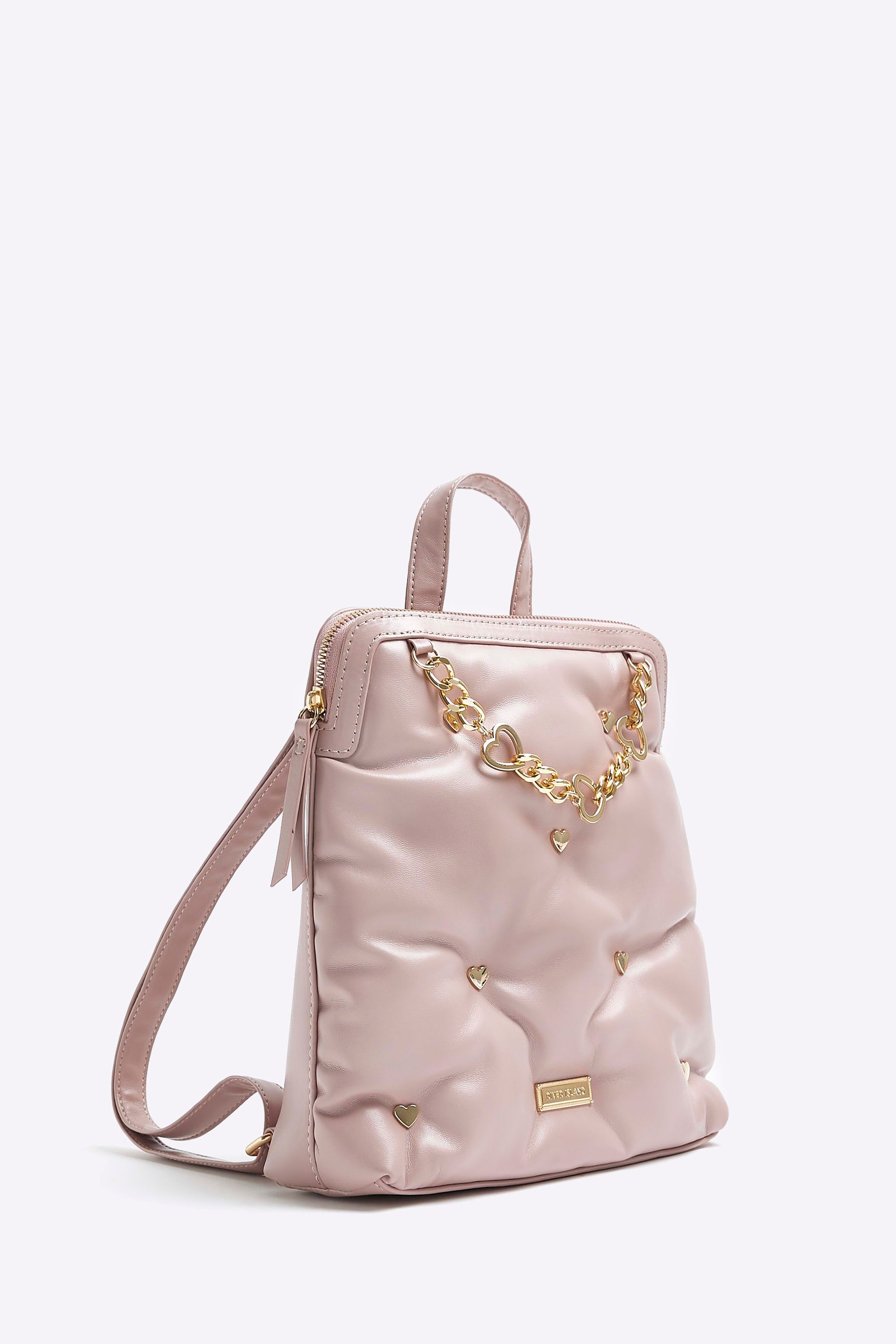 River Island Pink Girls Heart Stud Backpack