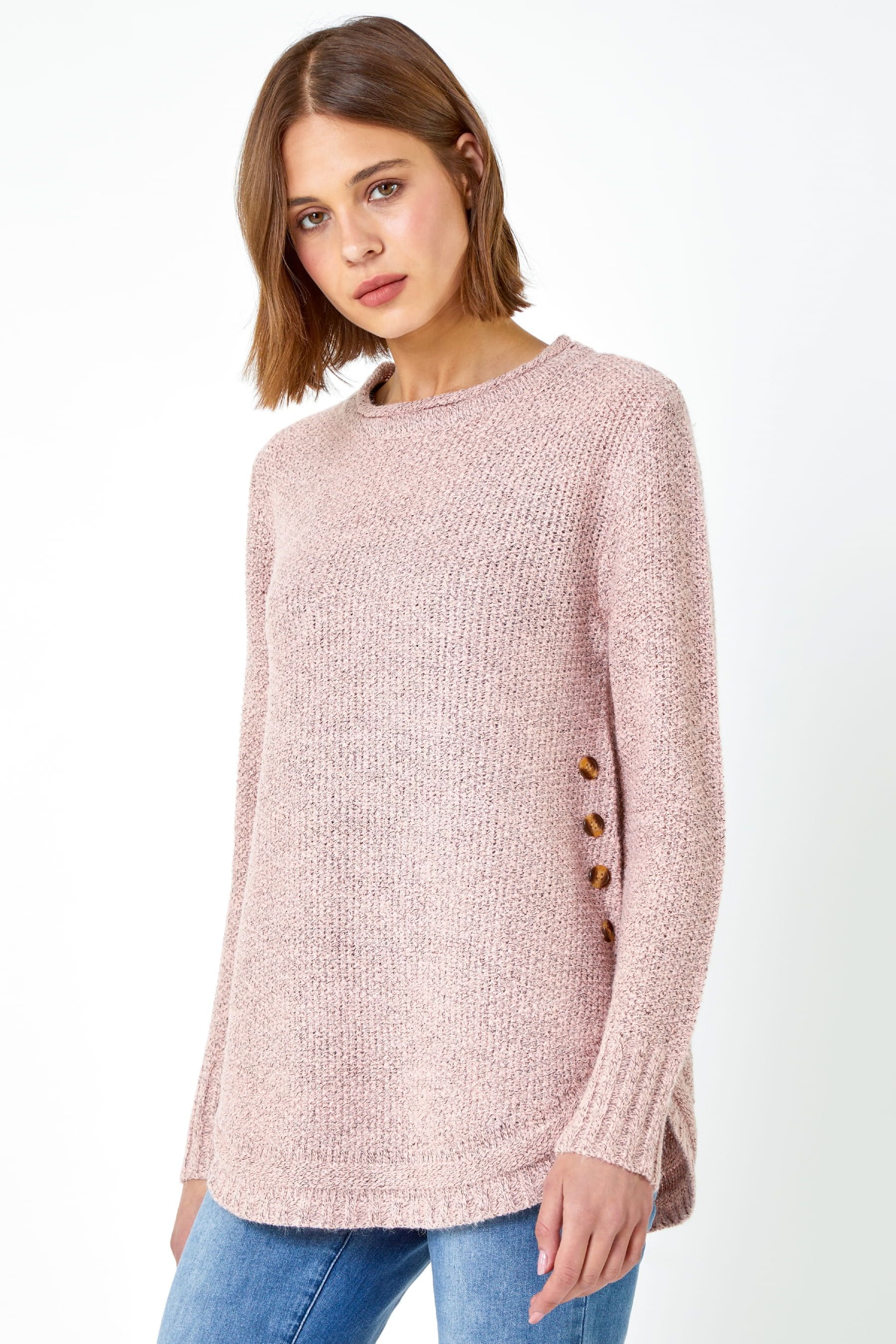 Buy Roman Pink Button Detail Curved Hem Jumper from the Next UK