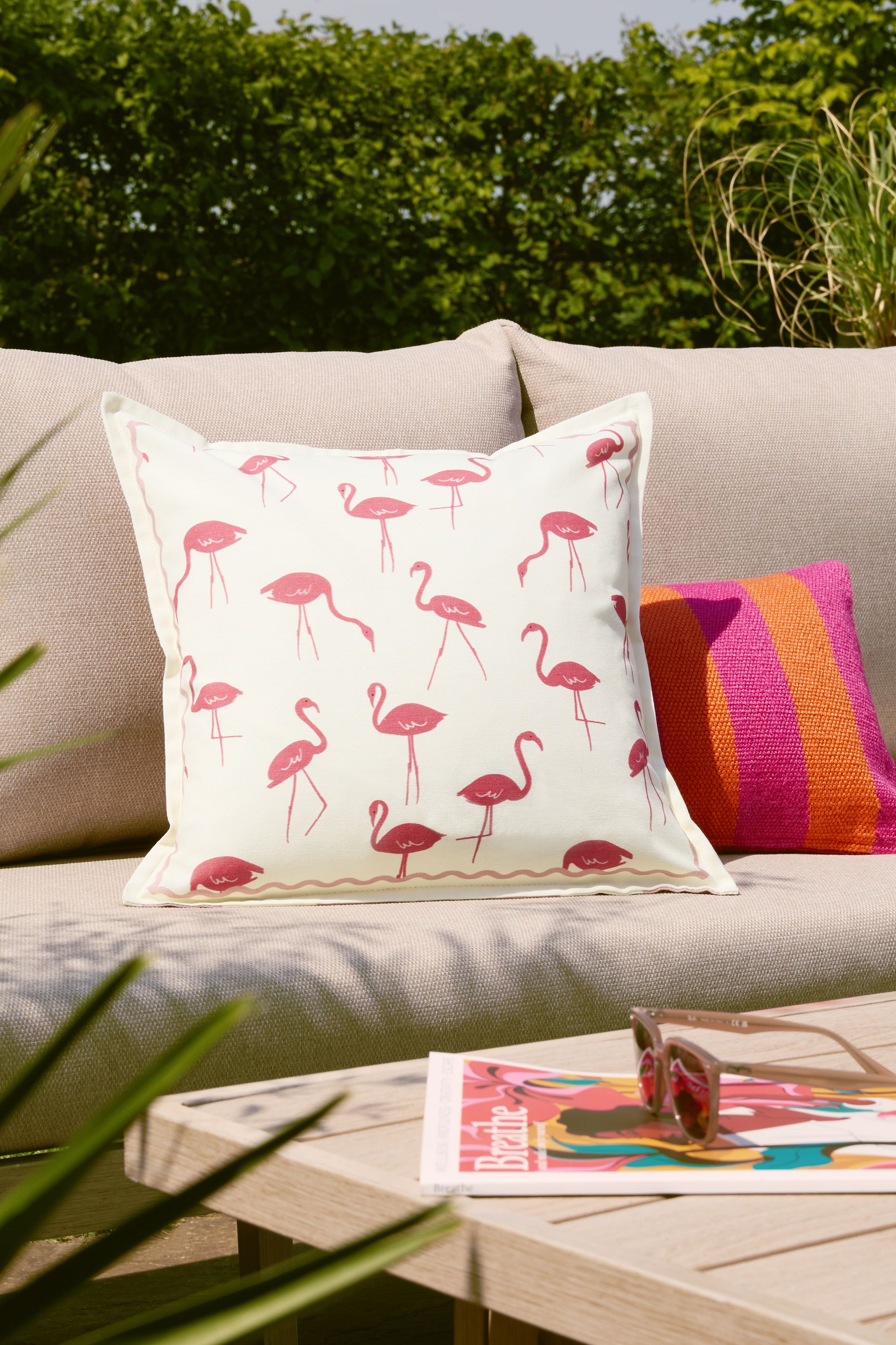 Buy Fushsia Pink 43 x 43cm Flamingo Outdoor Cushion from Next Luxembourg
