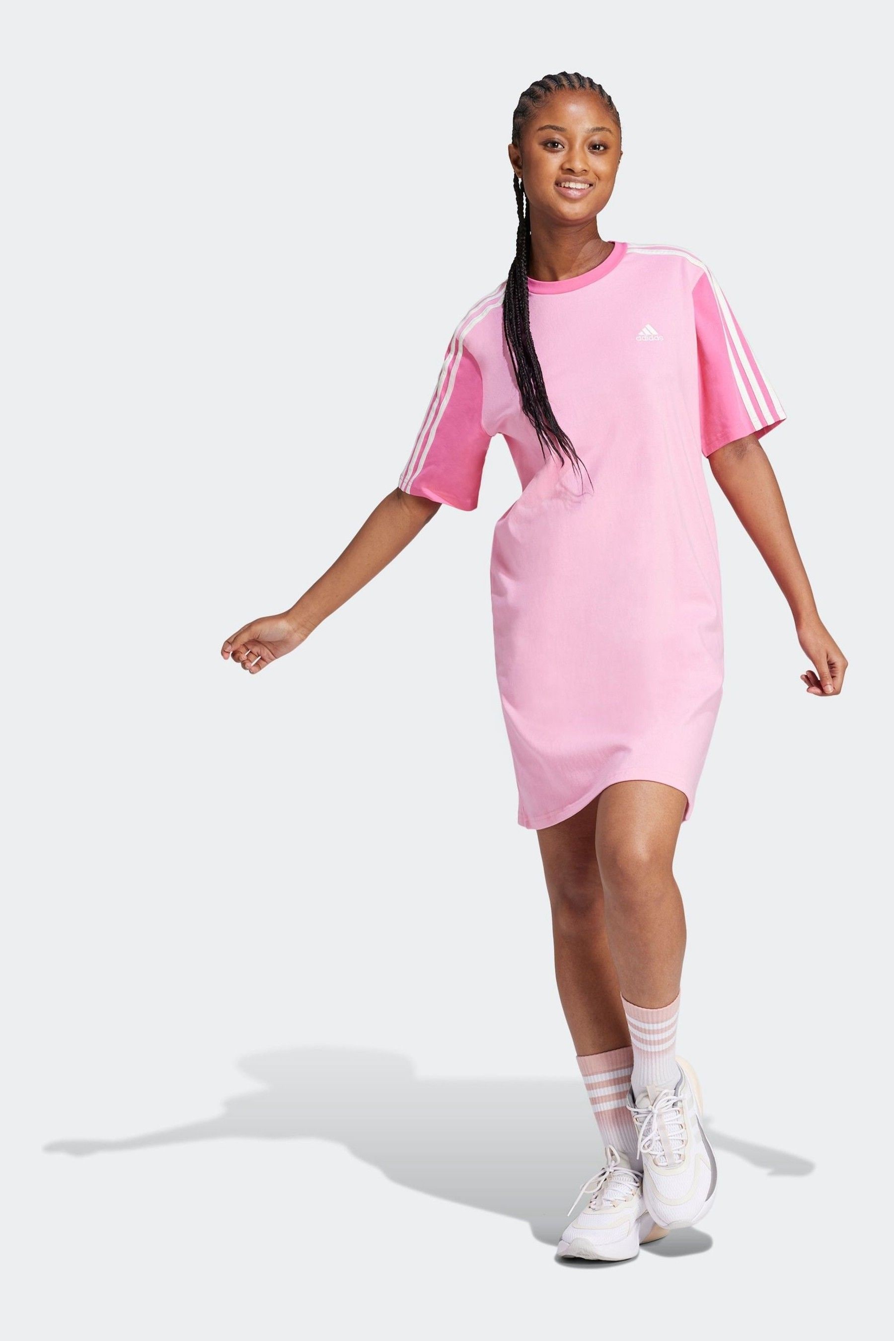 Buy adidas Pink 100 Cotton Sportswear Essentials 3 Stripes Single Jersey Boyfriend T Shirt Dress from Next USA