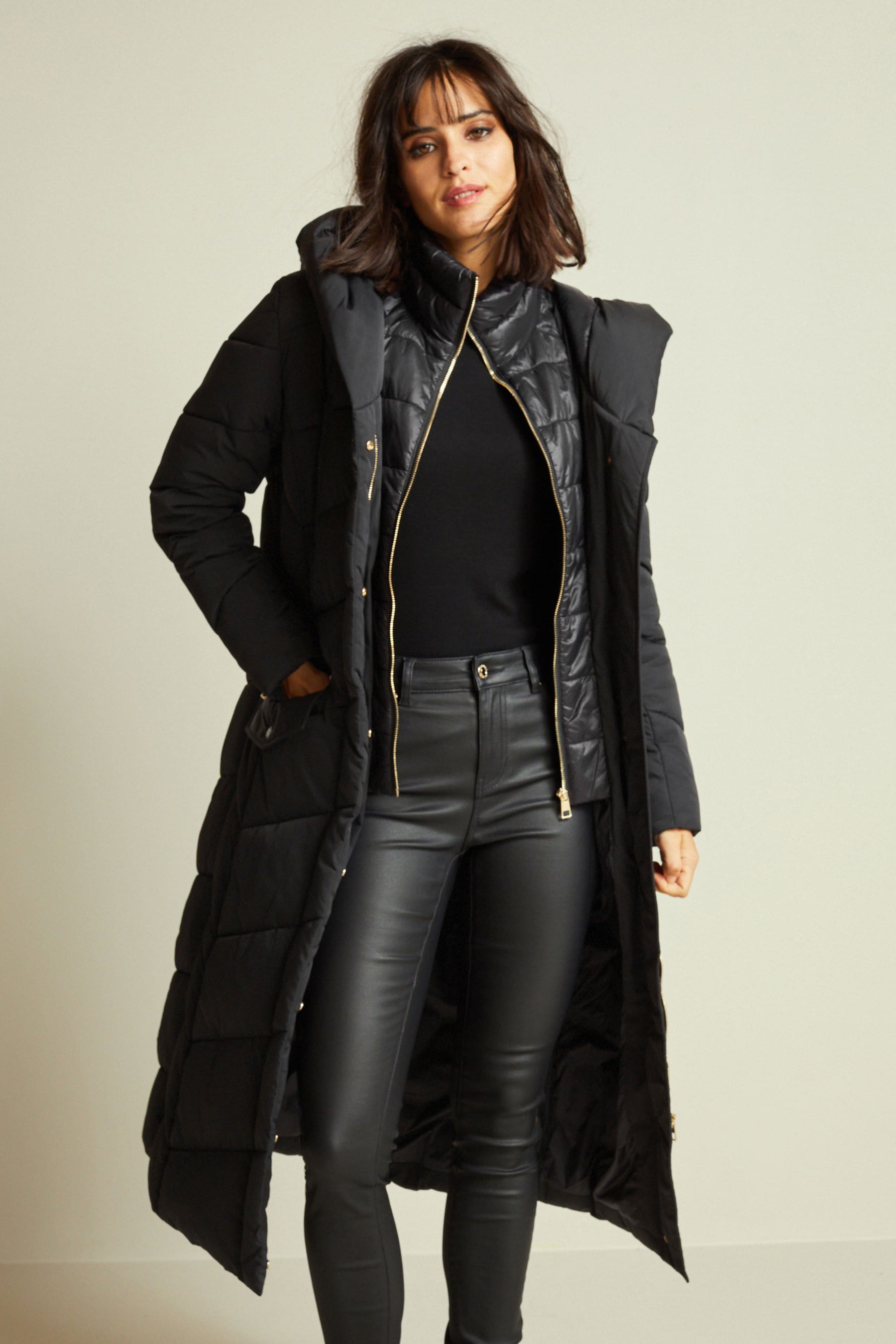 Buy Black Longline Padded Coat from Next Luxembourg