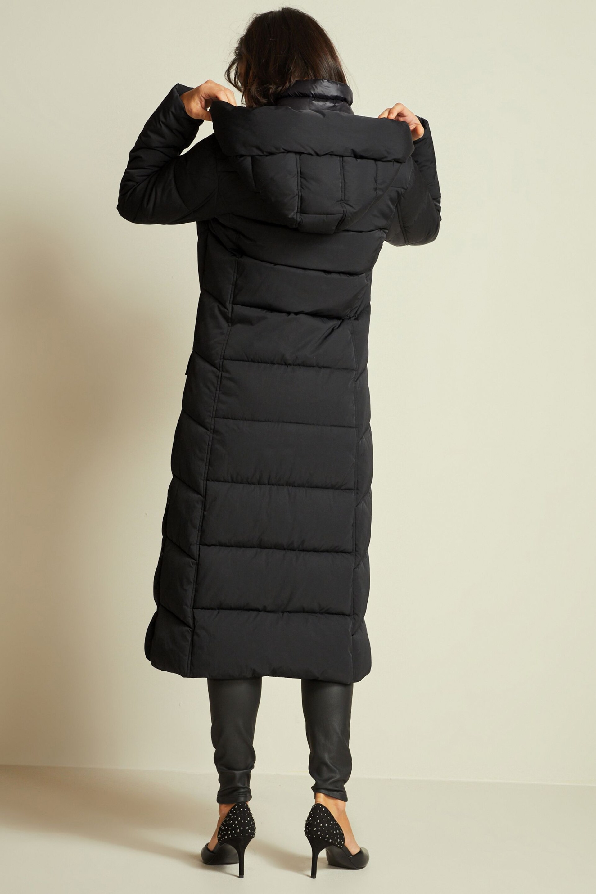 Black Longline Padded Coat - Image 4 of 9