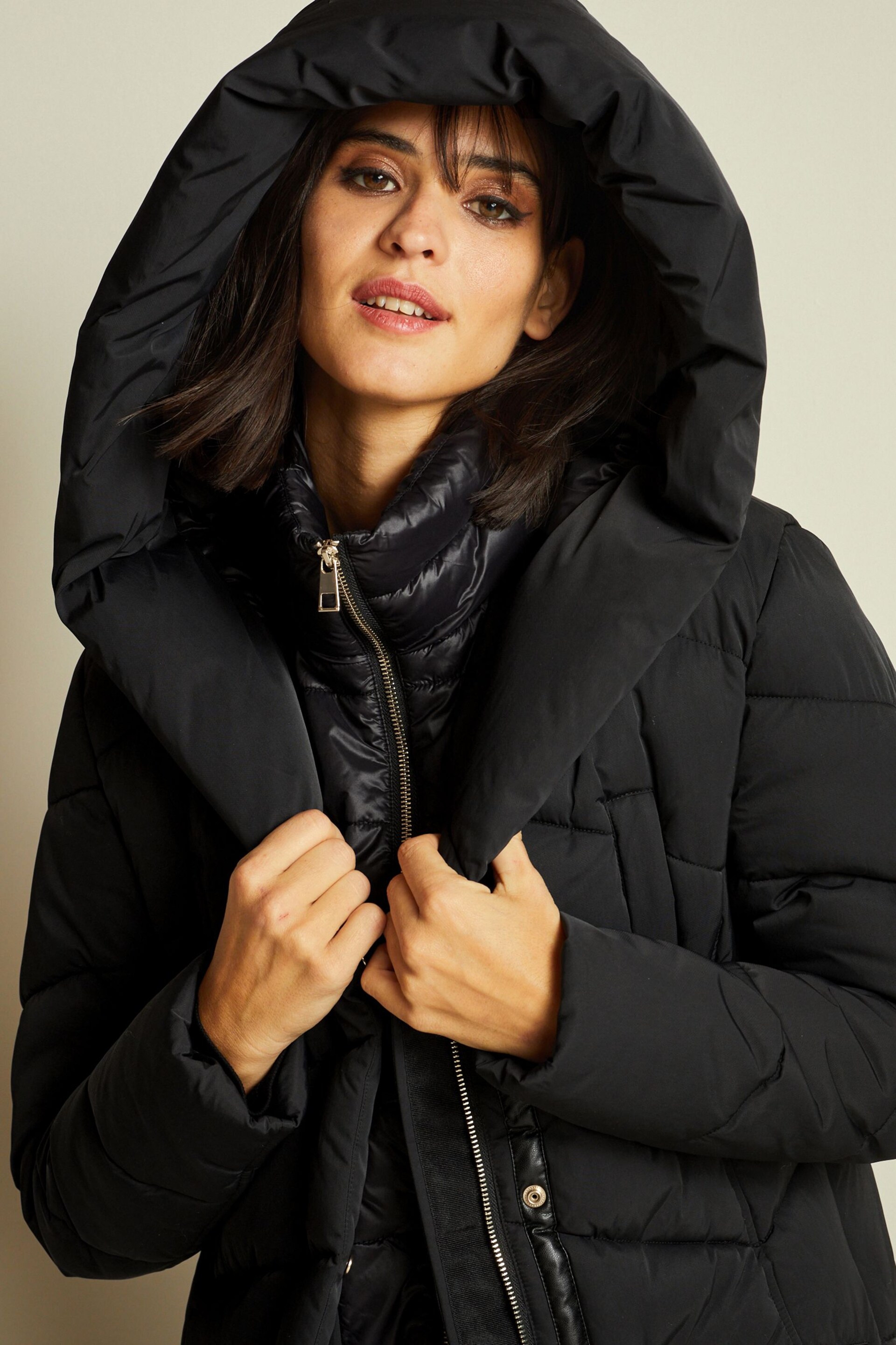 Black Longline Padded Coat - Image 5 of 9