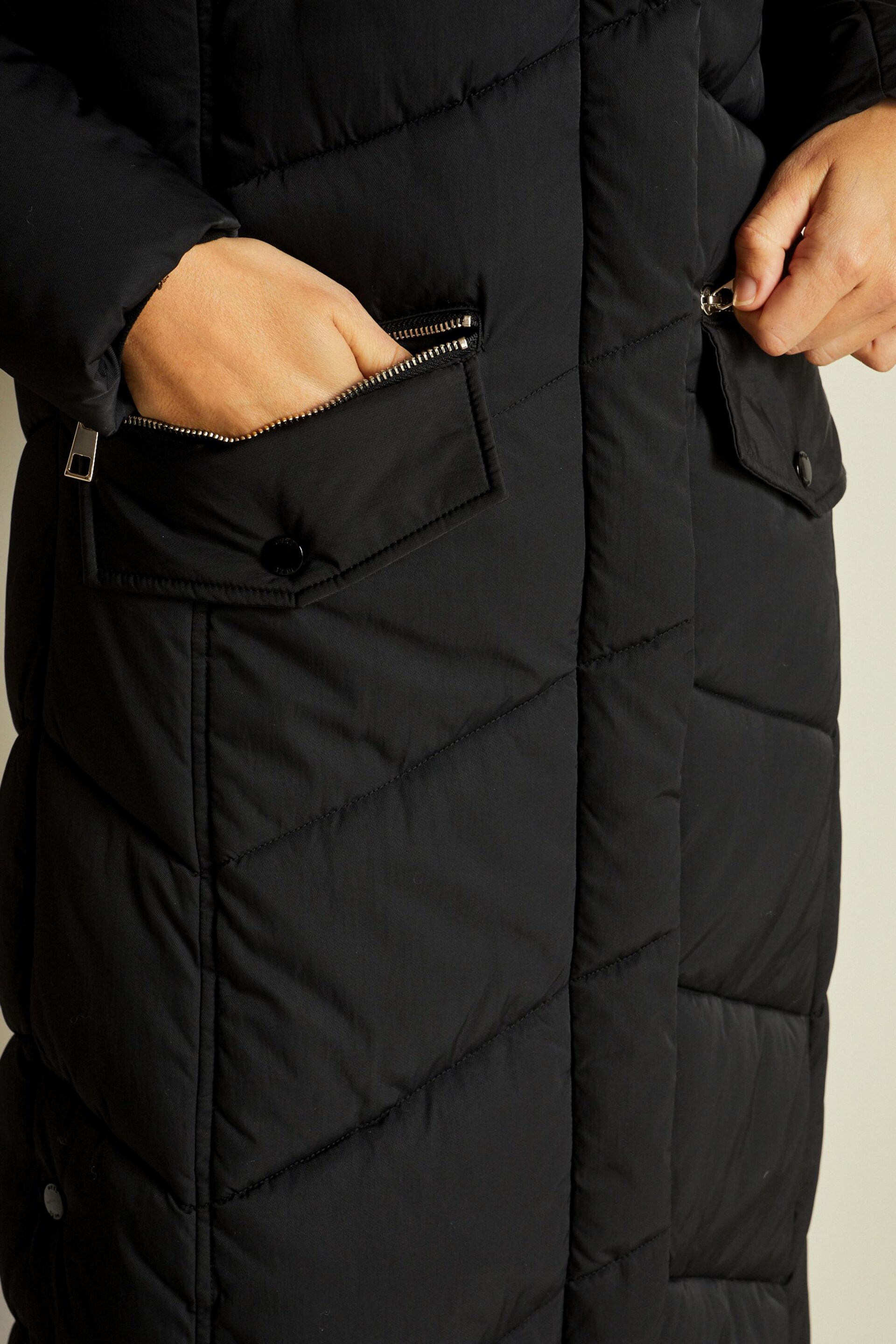 Black Longline Padded Coat - Image 6 of 9