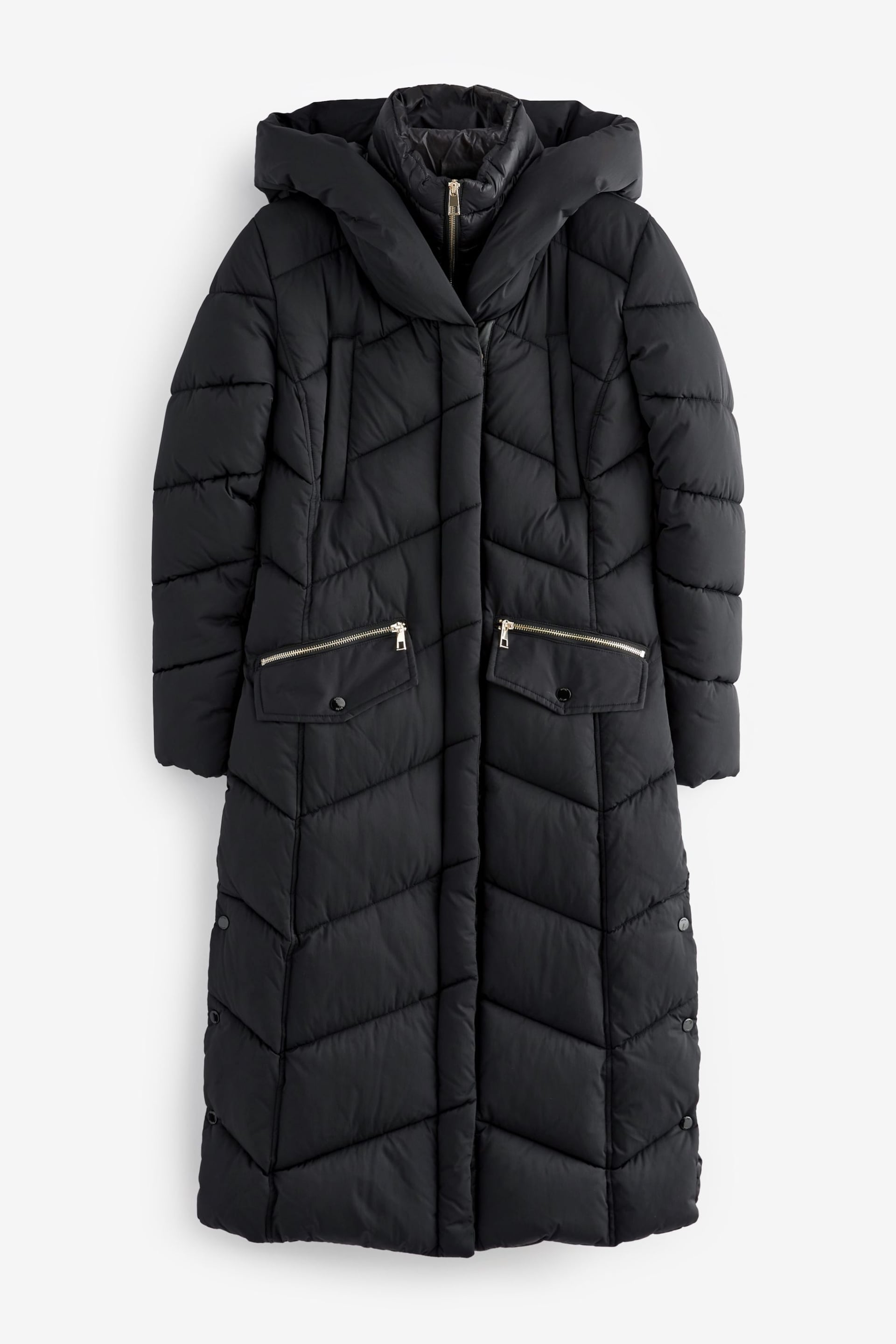 Black Longline Padded Coat - Image 7 of 9