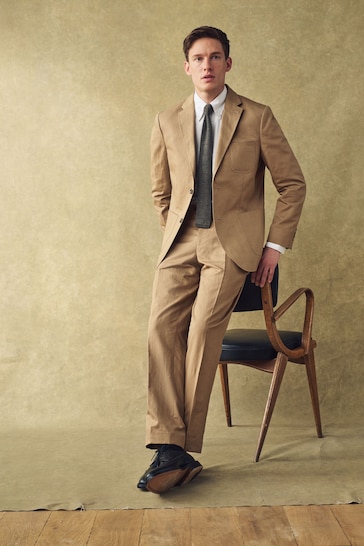 Barbour® Tan Brown Cotton Linen Suit: Jacket