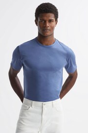 Reiss Airforce Blue Day Mercerised Cotton Crew Neck T-Shirt - Image 1 of 5
