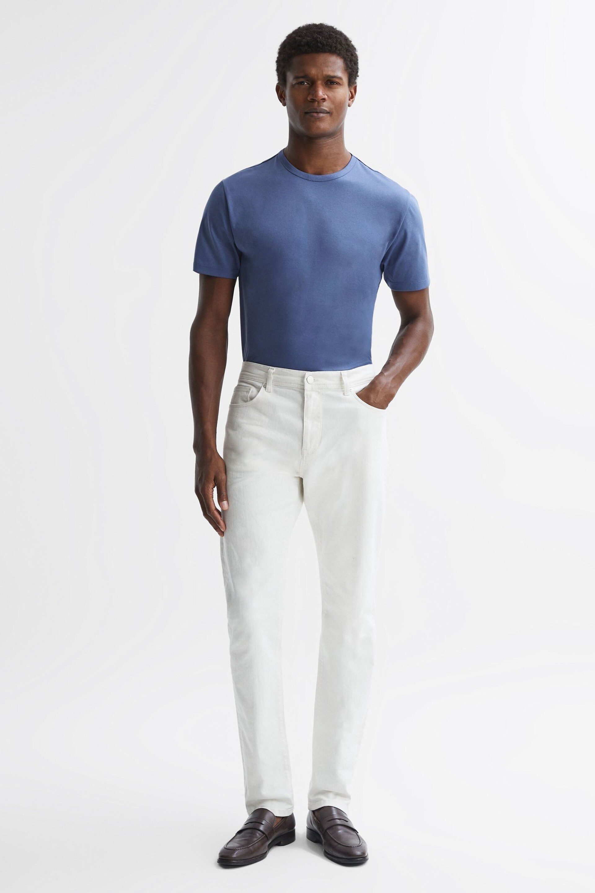 Reiss Airforce Blue Day Mercerised Cotton Crew Neck T-Shirt - Image 3 of 5