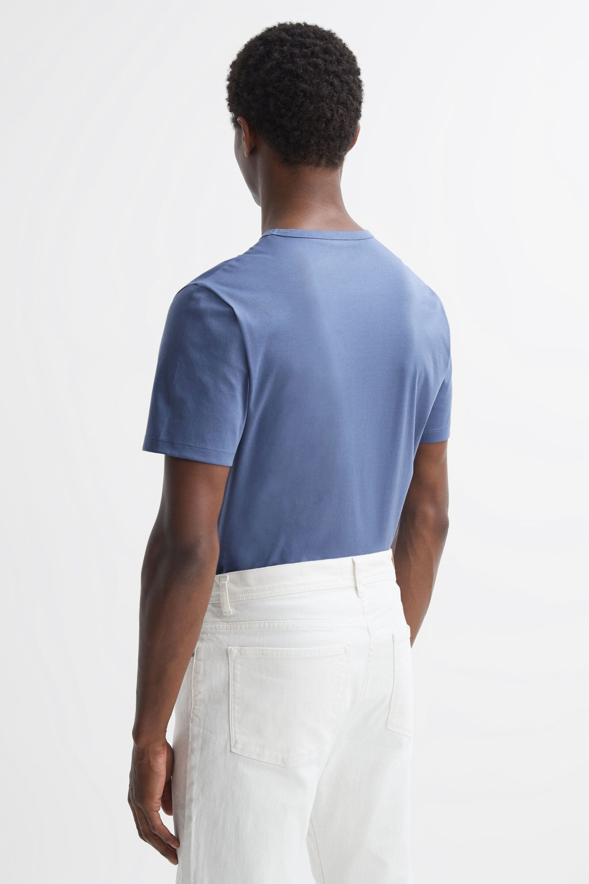 Reiss Airforce Blue Day Mercerised Cotton Crew Neck T-Shirt - Image 5 of 5