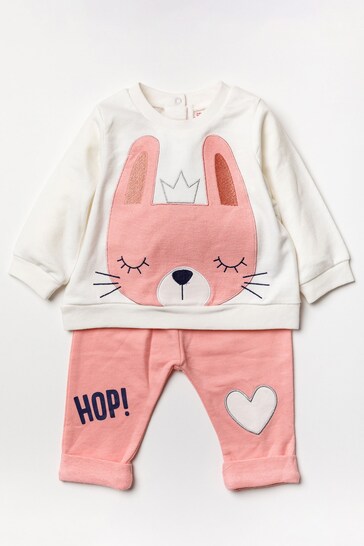 Lily & Jack Pink Bunny Print Cotton 2-Piece Top and Trouser Set