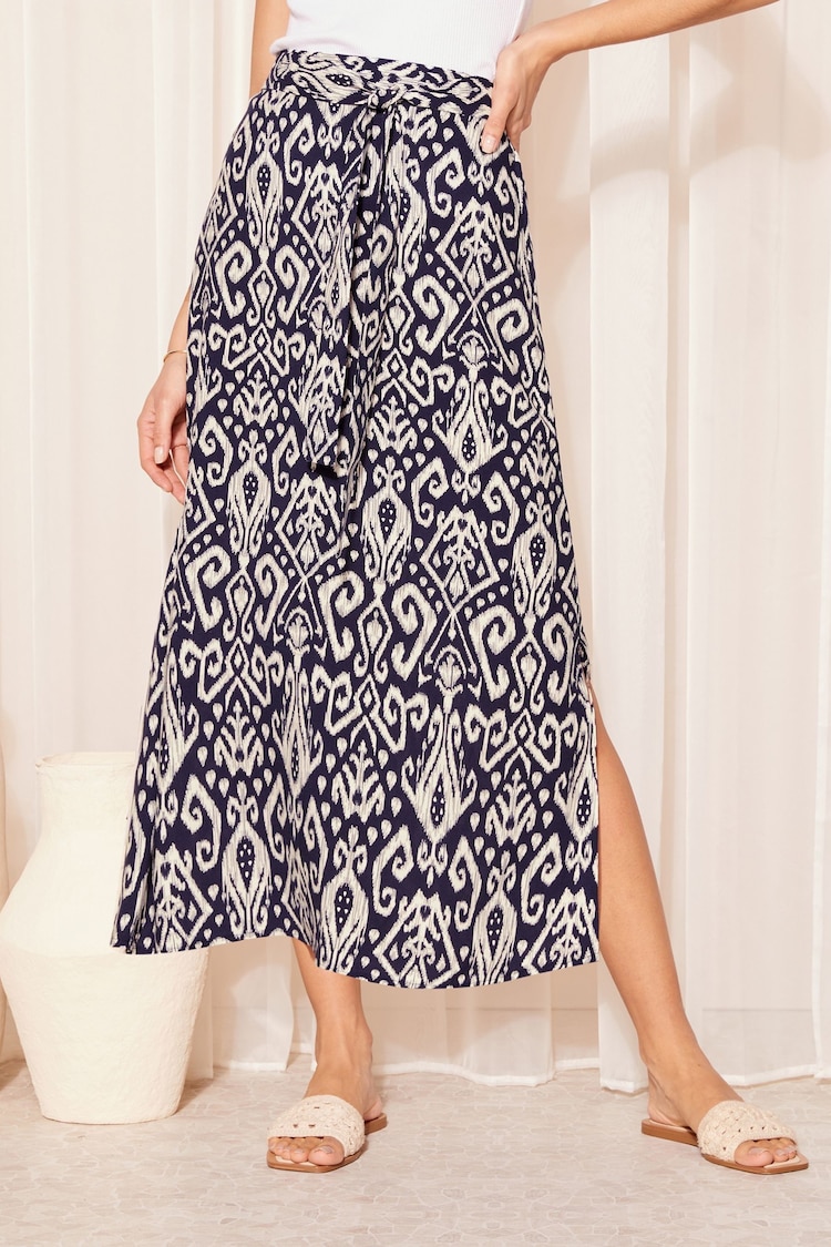 Friends Like These Ikat Tie Waist Woven Midi Skirt - Image 1 of 4