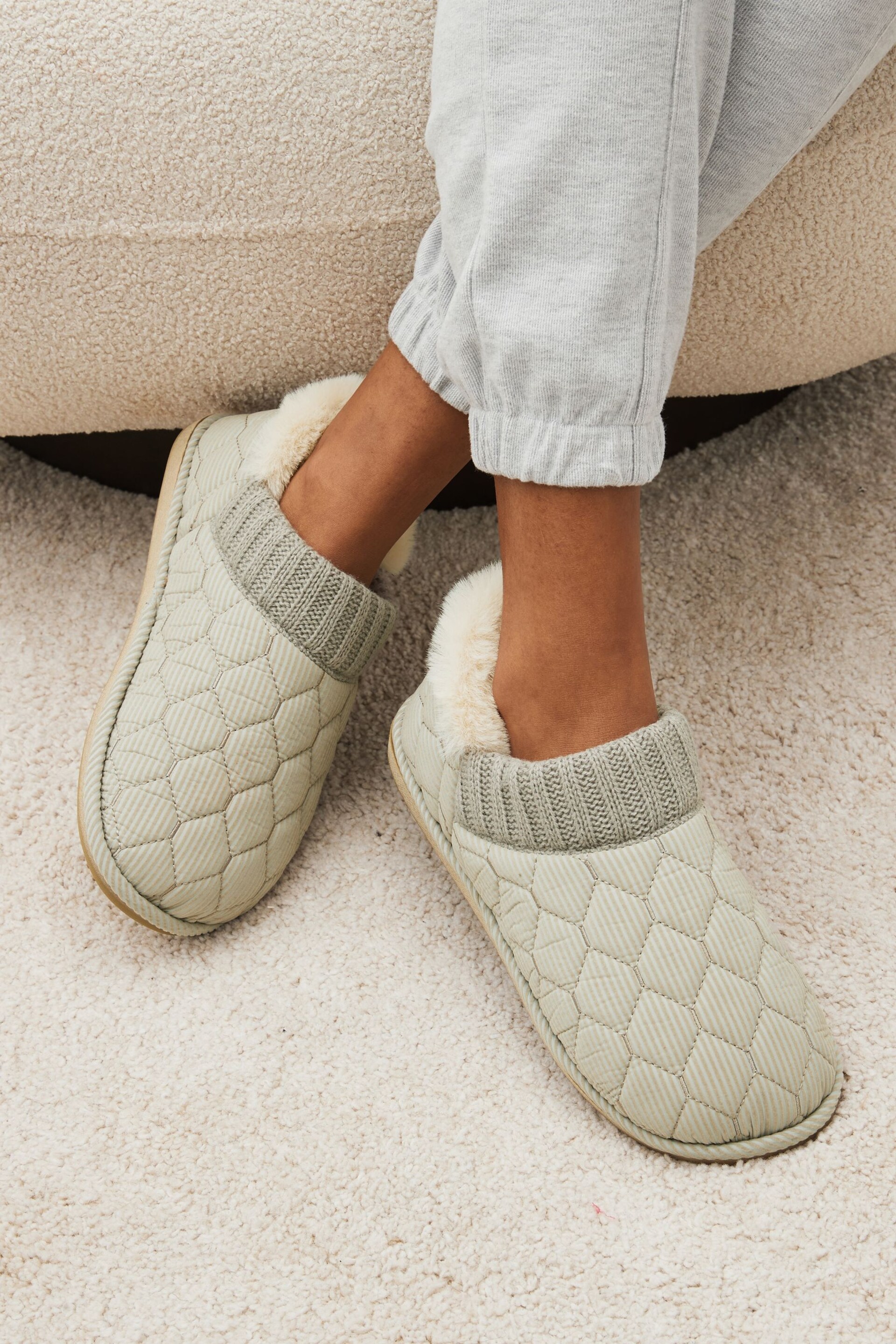 Grey Quilted Shoot Slippers - Image 1 of 7