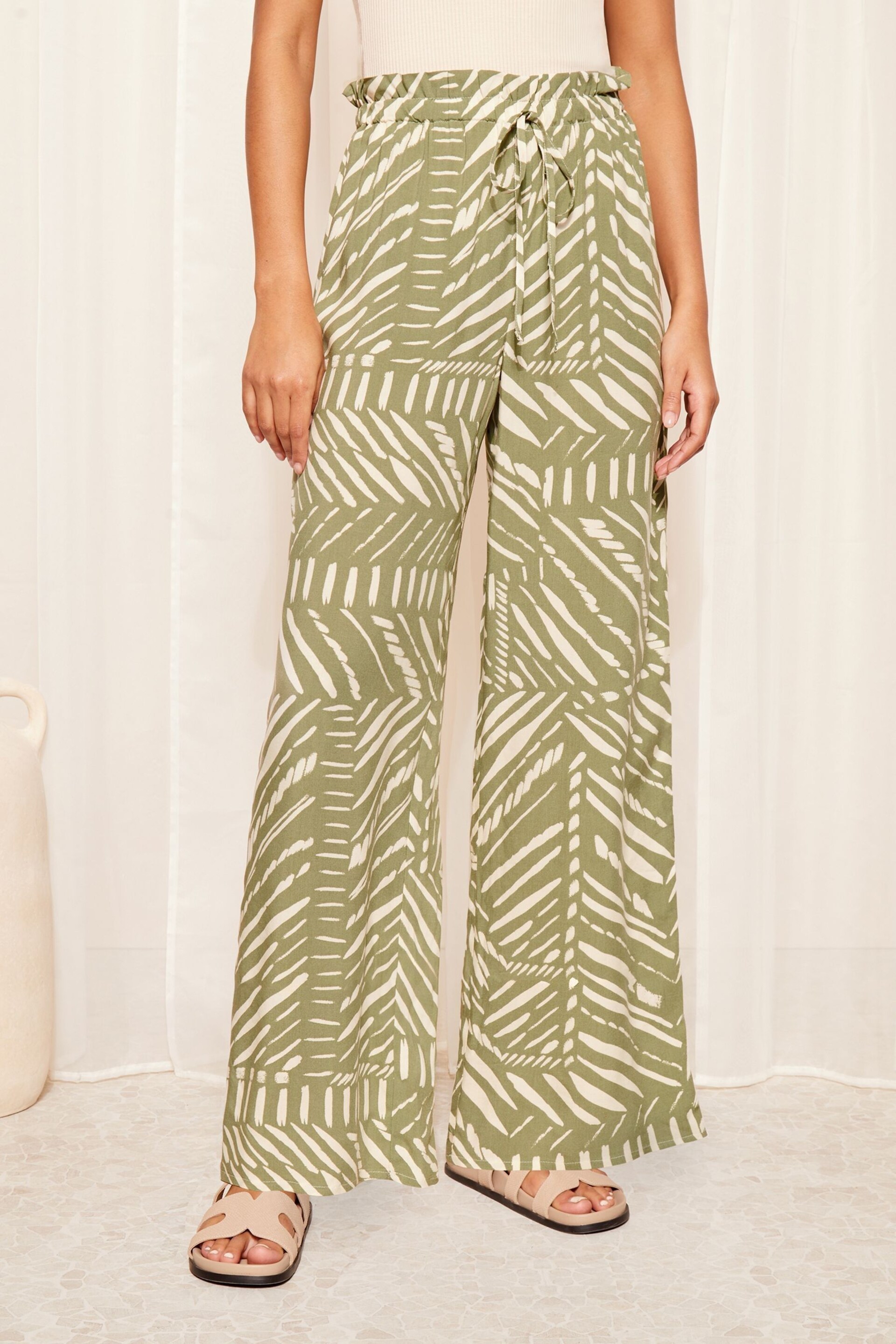Friends Like These Green Paperbag Woven Wide Leg Trousers - Image 1 of 4