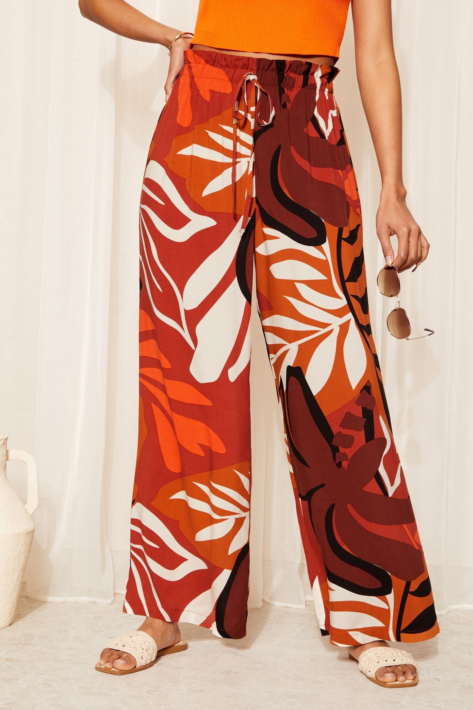 Friends Like These Orange Paperbag Woven Wide Leg Trousers - Image 1 of 4