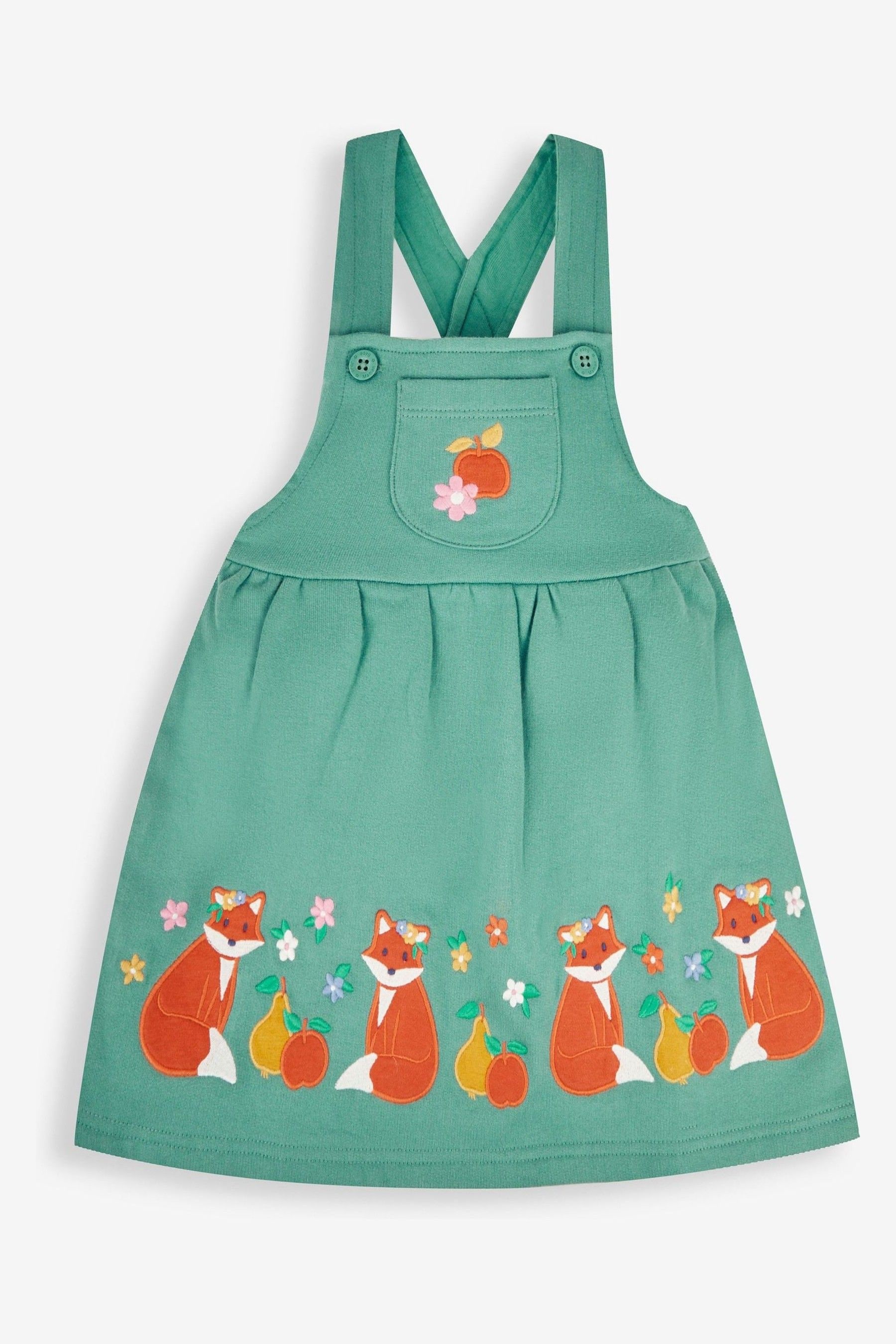 Buy JoJo Maman Bebe Green Fox Fruit Girls 2 Piece Applique Pinafore Dress Top Set from Next Luxembourg