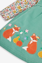 JoJo Maman Bébé Green Fox & Fruit Girls' 2-Piece Appliqué Pinafore Dress & Top Set - Image 5 of 6