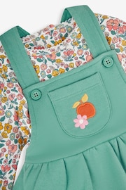 JoJo Maman Bébé Green Fox & Fruit Girls' 2-Piece Appliqué Pinafore Dress & Top Set - Image 6 of 6