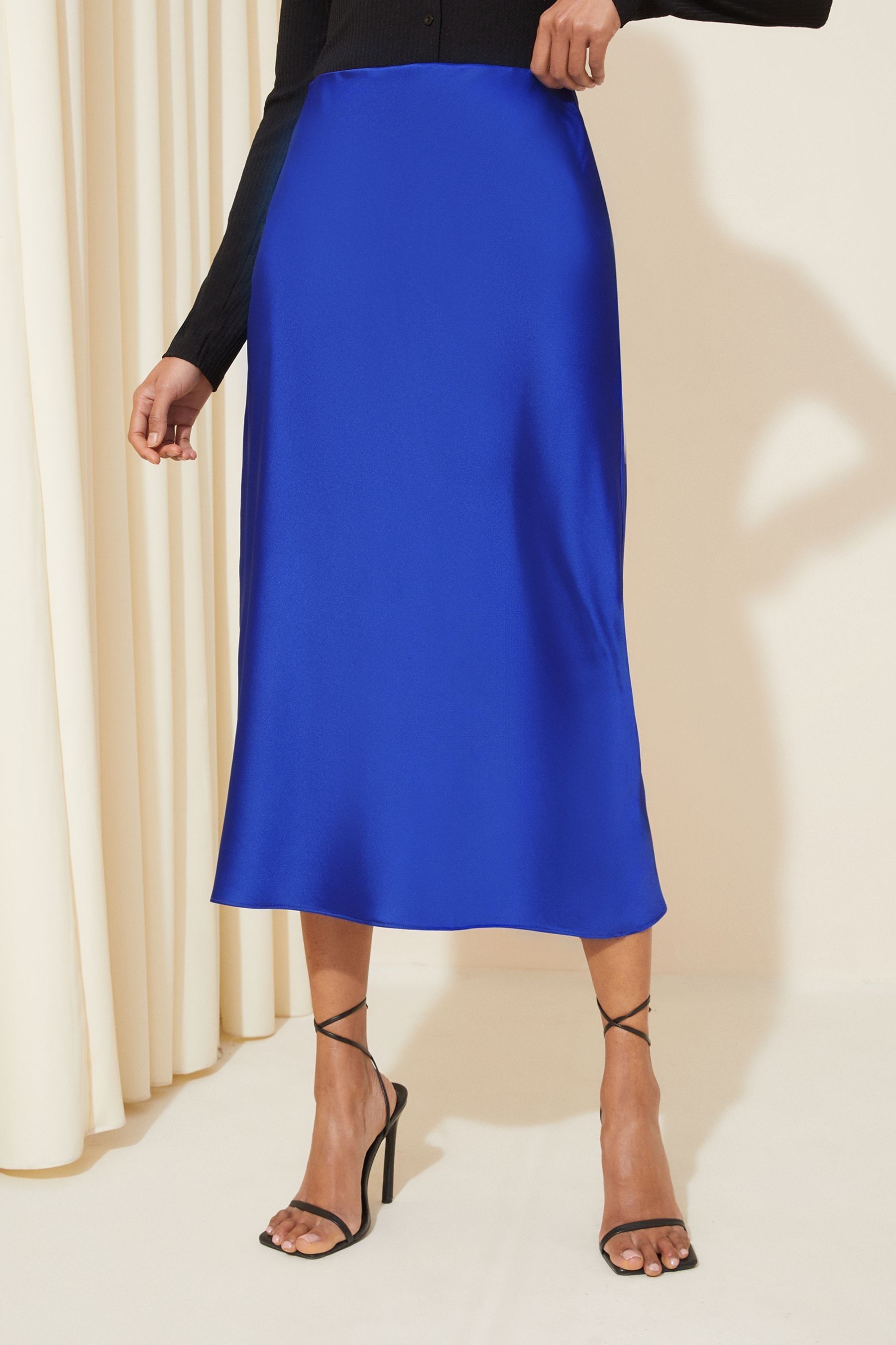 Buy Curves Like These Cobalt Blue Blue Satin Bias Midi Skirt from the Next UK online shop