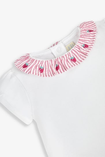 JoJo Maman Bébé White Strawberry Embroidered Frill Collar Body