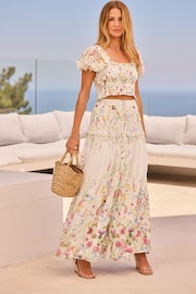 Friends Like These Ivory White Floral Tiered Chiffon Maxi Skirt Co-Ord - Image 2 of 4