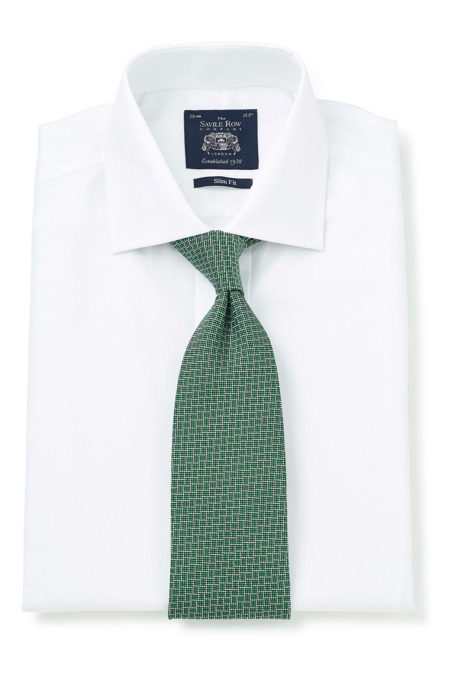 Savile Row Co White Fine Twill Slim Fit Single Cuff Shirt - Image 2 of 6