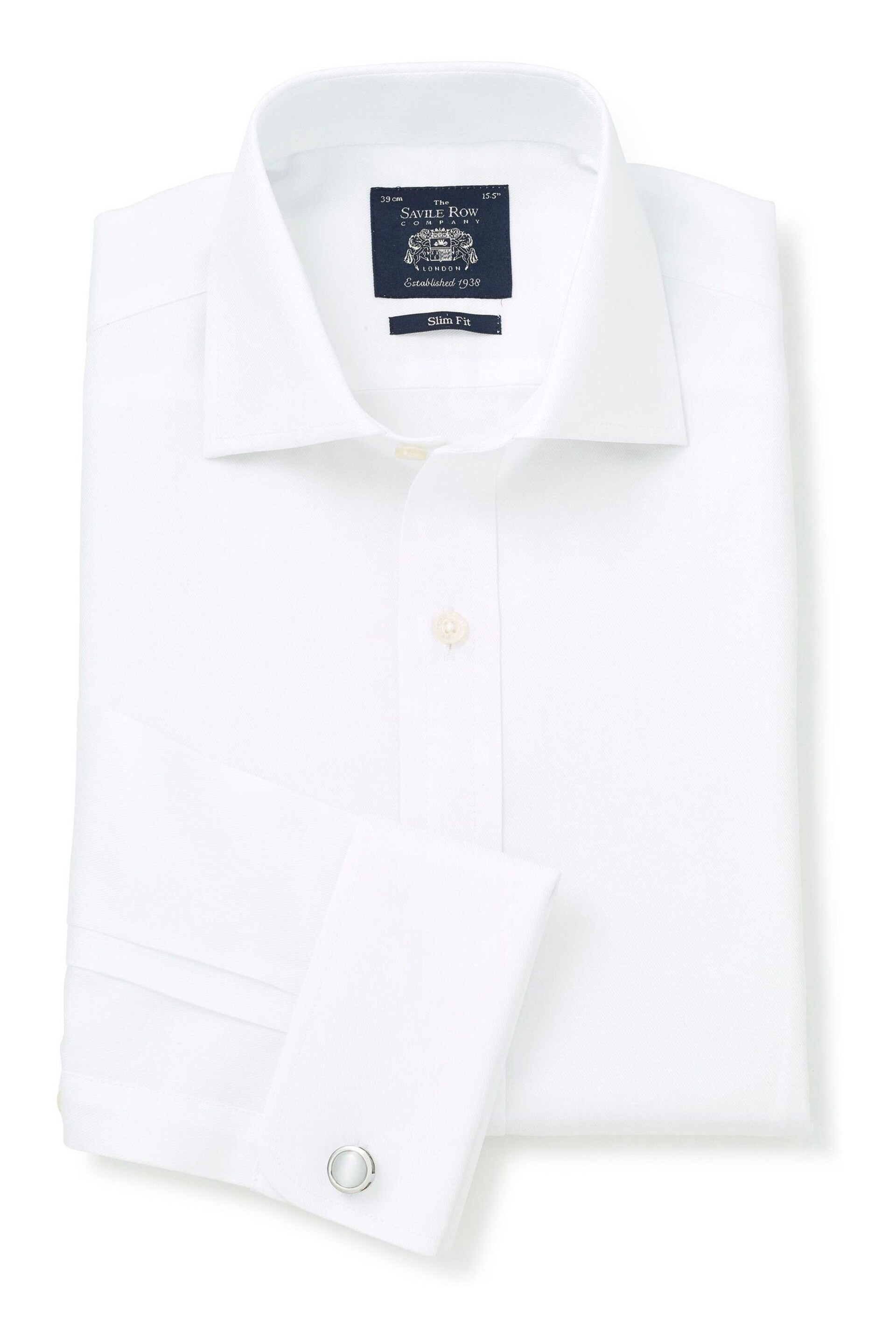 Savile Row Co White Fine Twill Slim Fit Single Cuff Shirt - Image 3 of 6