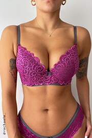 Pour Moi Purple Padded Romance Moulded Plunge Push Up Bra - Image 2 of 5