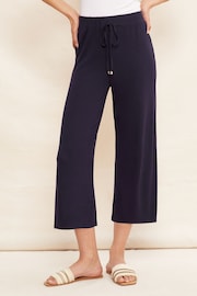 Friends Like These Navy Blue Petite Belted Jersey Wide Leg Culotte Trousers - Image 2 of 4
