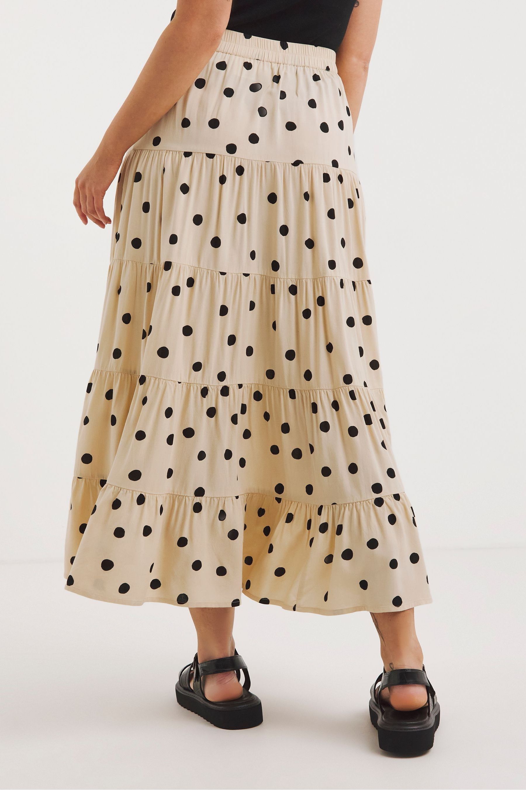 Buy Simply Be Cream Spot Woven Tiered Maxi Skirt from Next Luxembourg