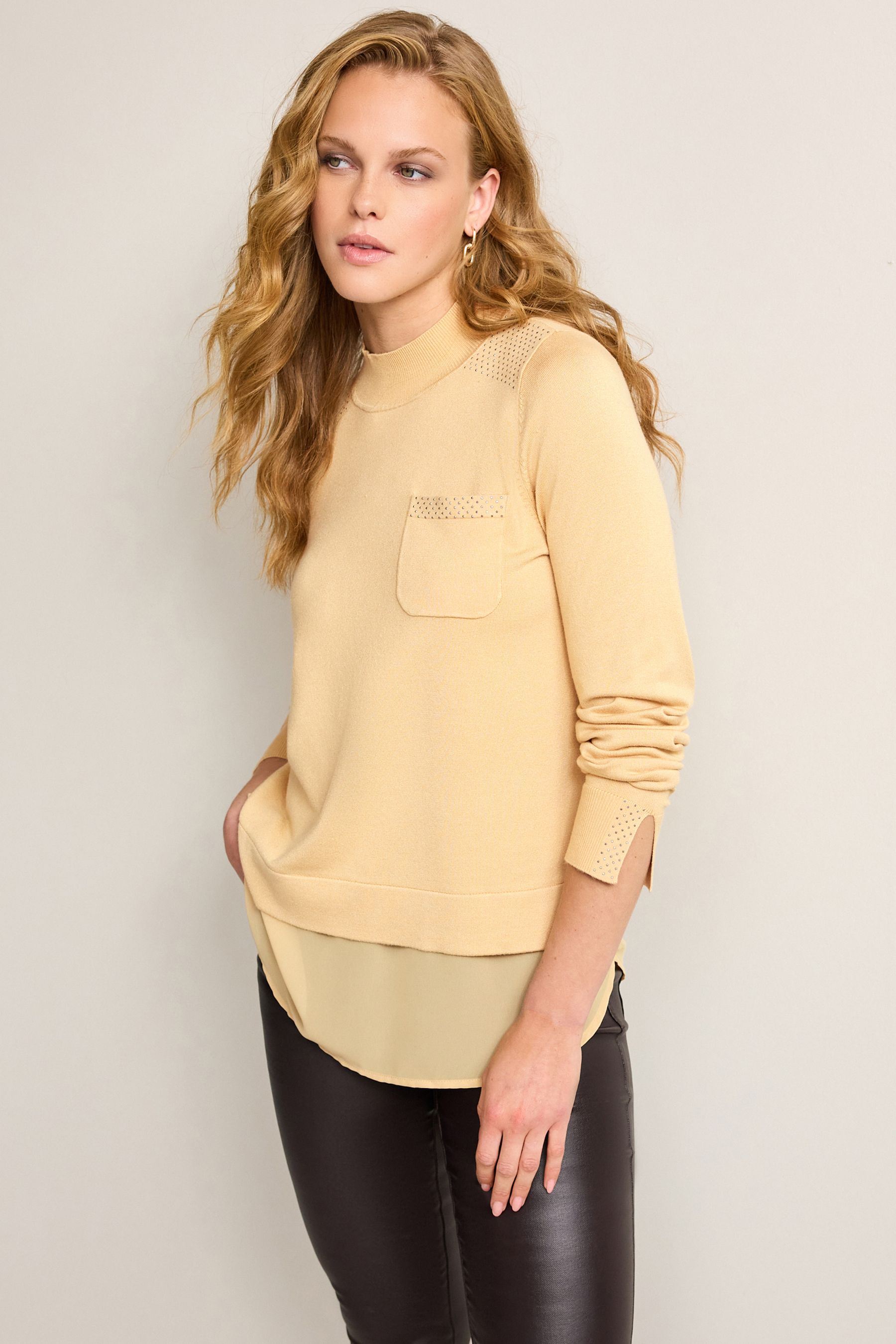 Buy Champagne Gold High Neck Stud Detail Layer Jumper from Next Luxembourg