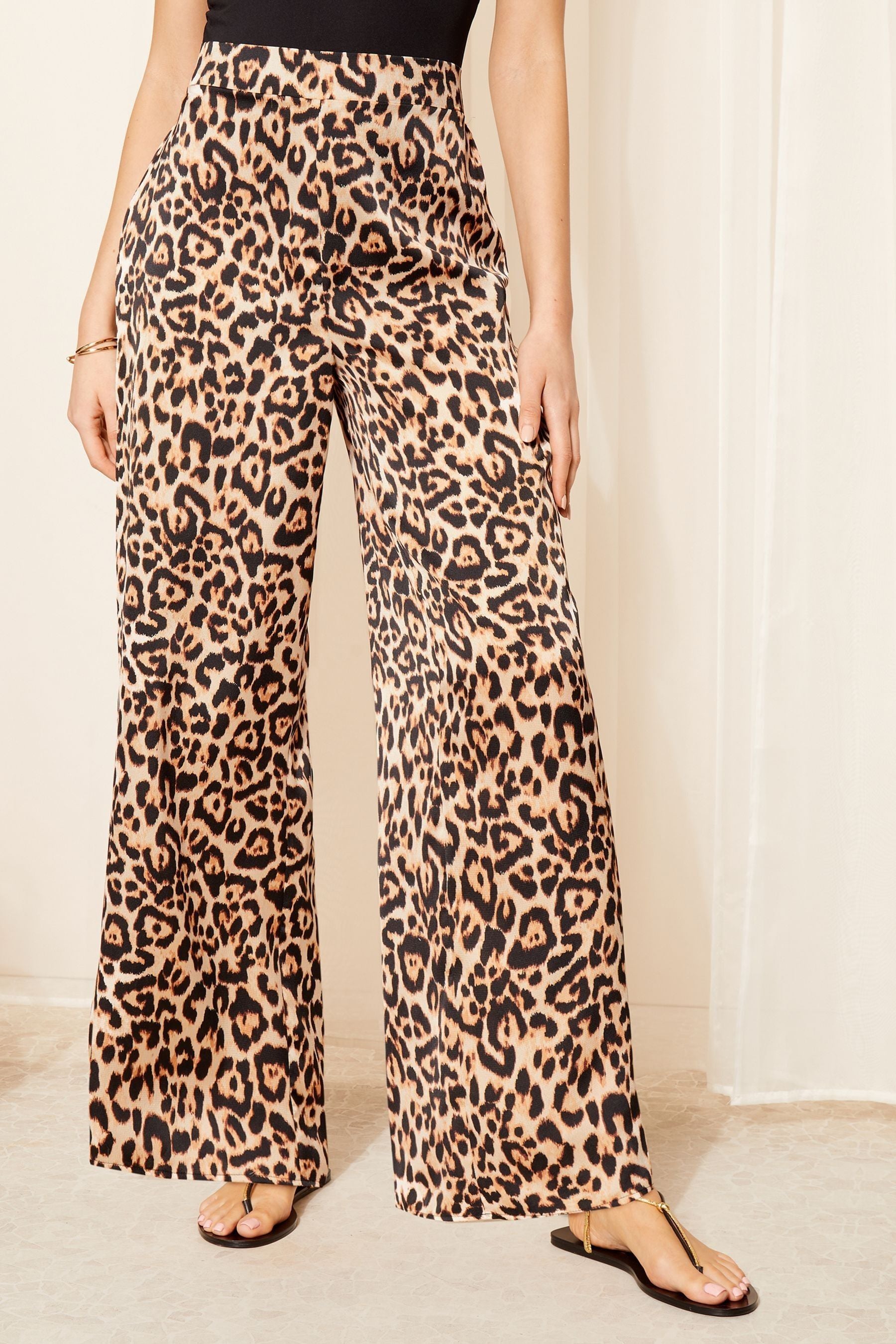 Buy Friends Like These Brown Animal Satin Wide Leg Printed Trousers from the Next UK online shop