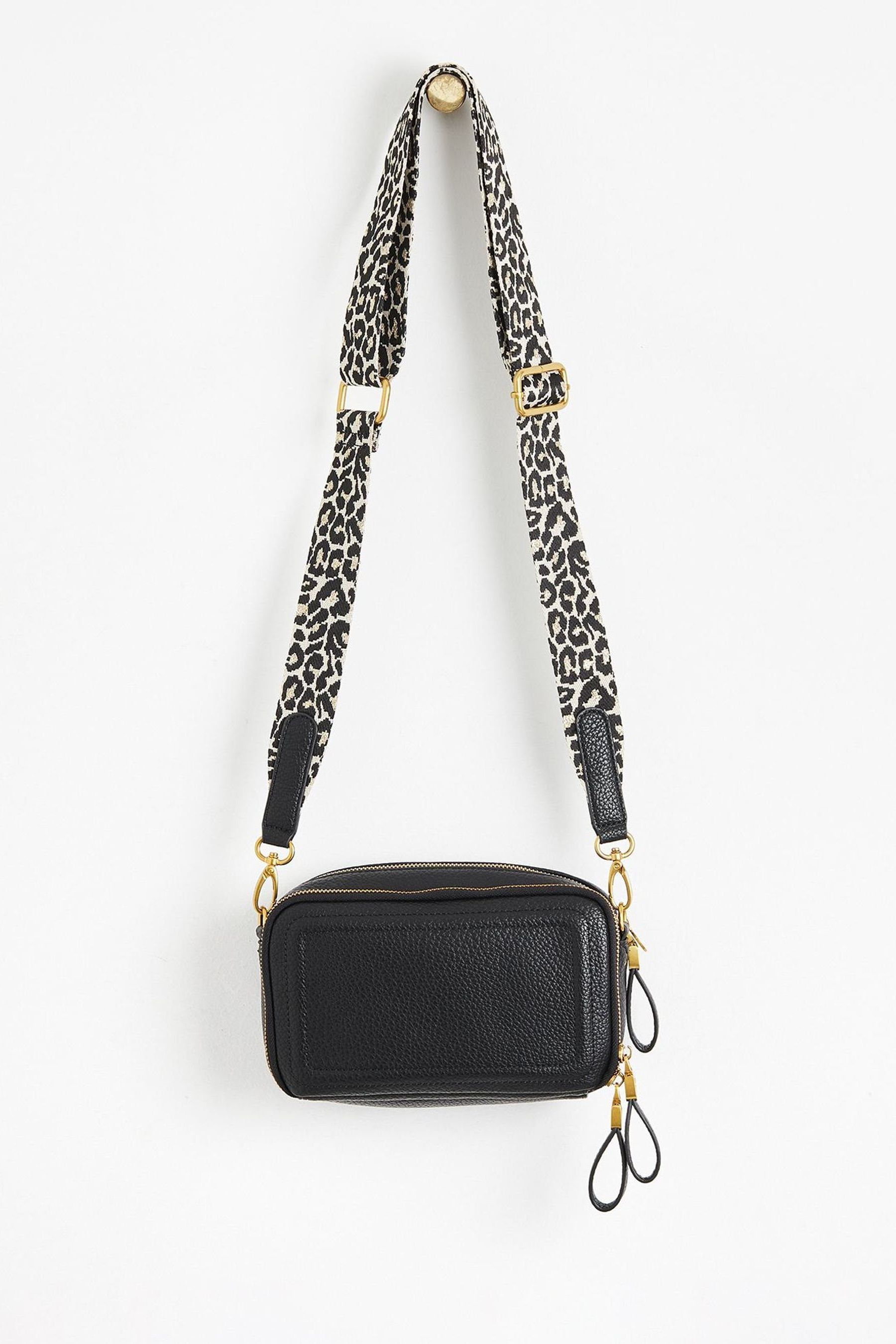 Oliver Bonas Black Leopard Print Strap Simen Cross Body Bag