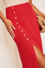 Friends Like These Rust Red Button Detail Linen Midi Skirt - Image 4 of 4