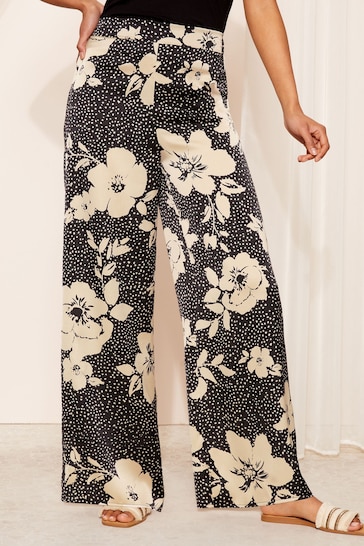 Friends Like These Cream Polka Dot Floral Satin Wide Leg Trousers