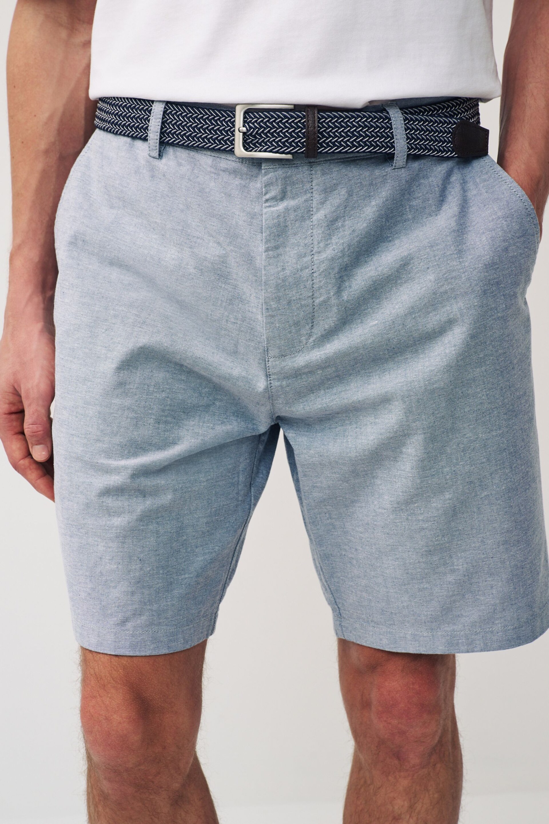 Blue Cotton Oxford Chino Shorts with Belt Included - Image 1 of 9