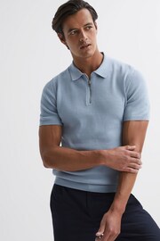 Reiss Soft Blue Fizz Knitted Half-Zip Polo T-Shirt - Image 1 of 5