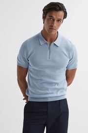 Reiss Soft Blue Fizz Knitted Half-Zip Polo T-Shirt - Image 4 of 5